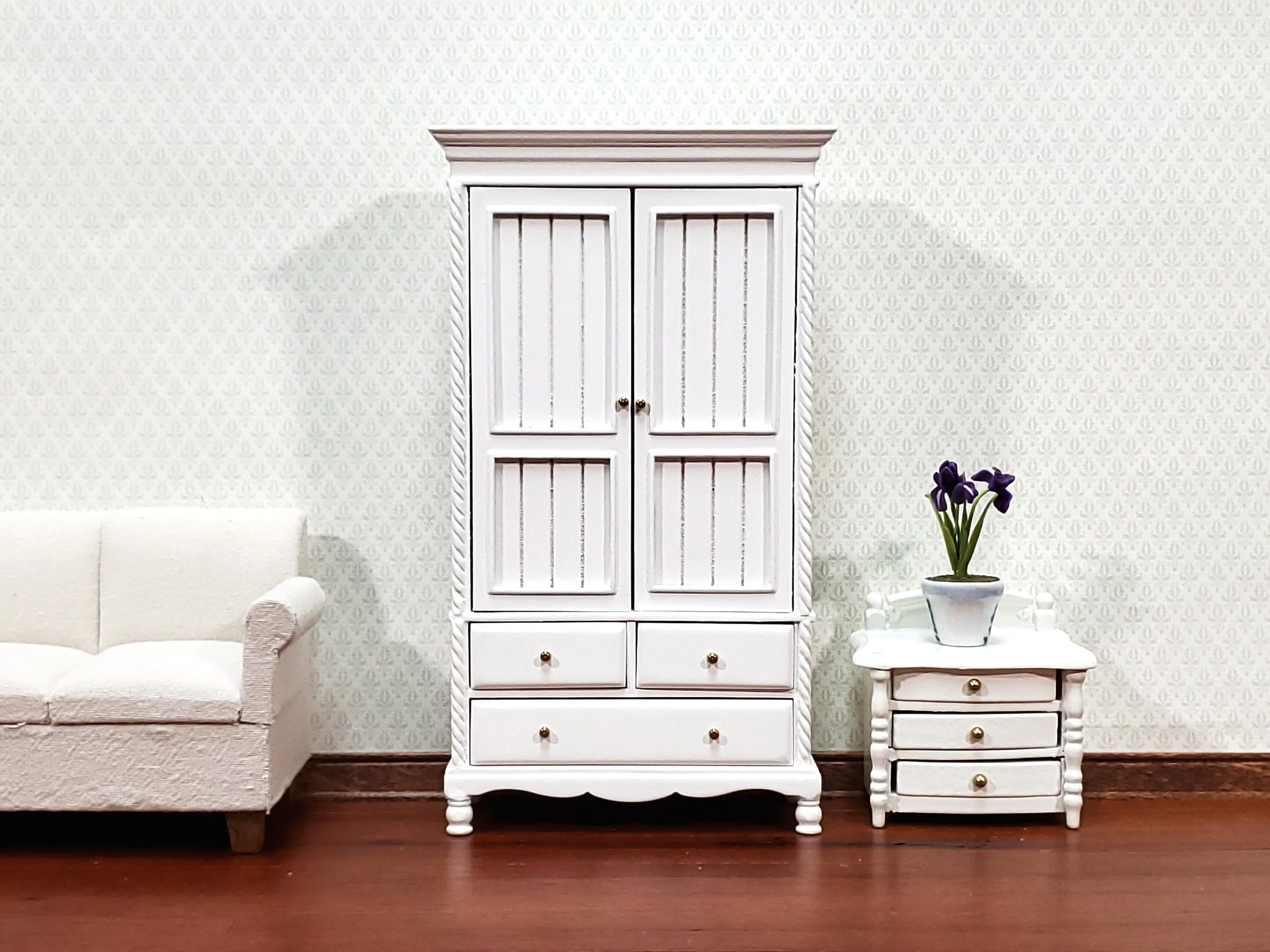 JBM Dollhouse Wardrobe Closet Wood with a White Finish 1:12 Scale Miniature Furniture - Image 2