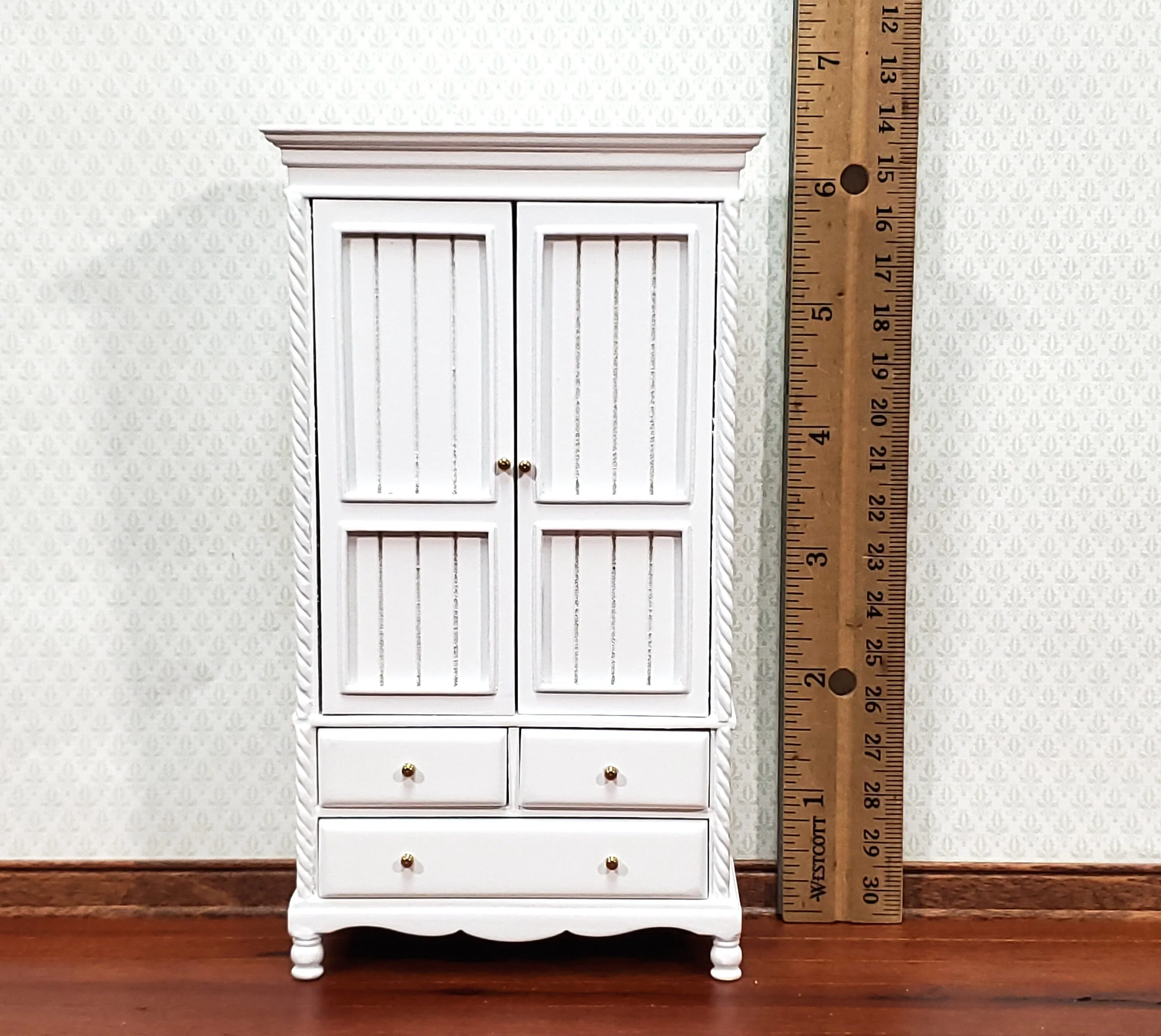 JBM Dollhouse Wardrobe Closet Wood with a White Finish 1:12 Scale Miniature Furniture - Image 5