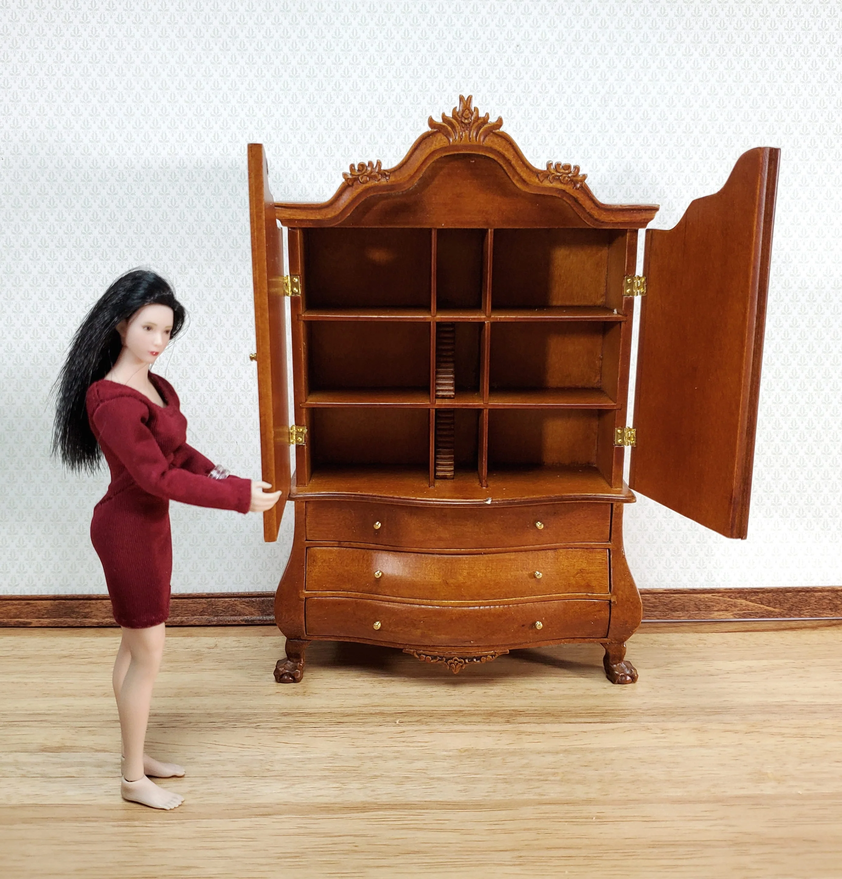 JBM Dutch Baby House Cabinet Dollhouse Large 1:12 Scale Miniature Walnut Finish - Image 6
