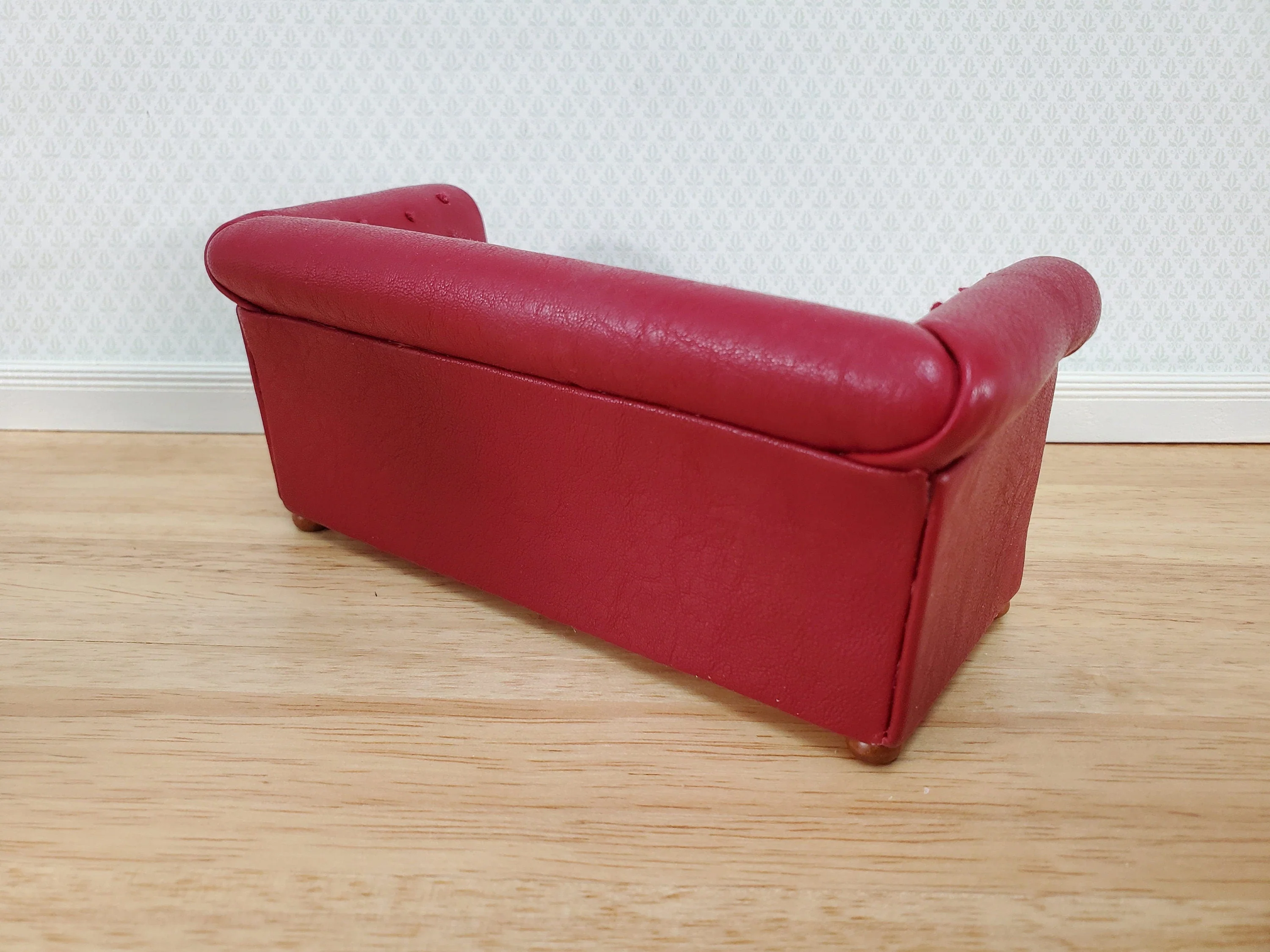 JBM Miniature Chesterfield Sofa Red Tufted Faux Leather 1:12 Scale Dollhouse Furniture - Image 4