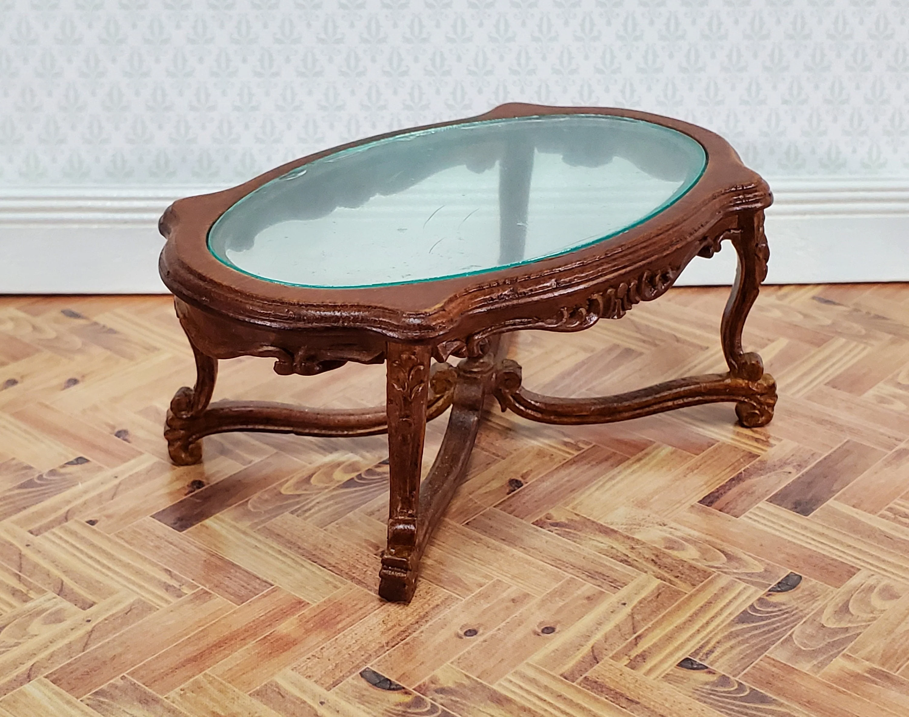 JBM Miniature Coffee Table 18th Century Style Walnut Finish 1:12 Scale Dollhouse Furniture - Image 2