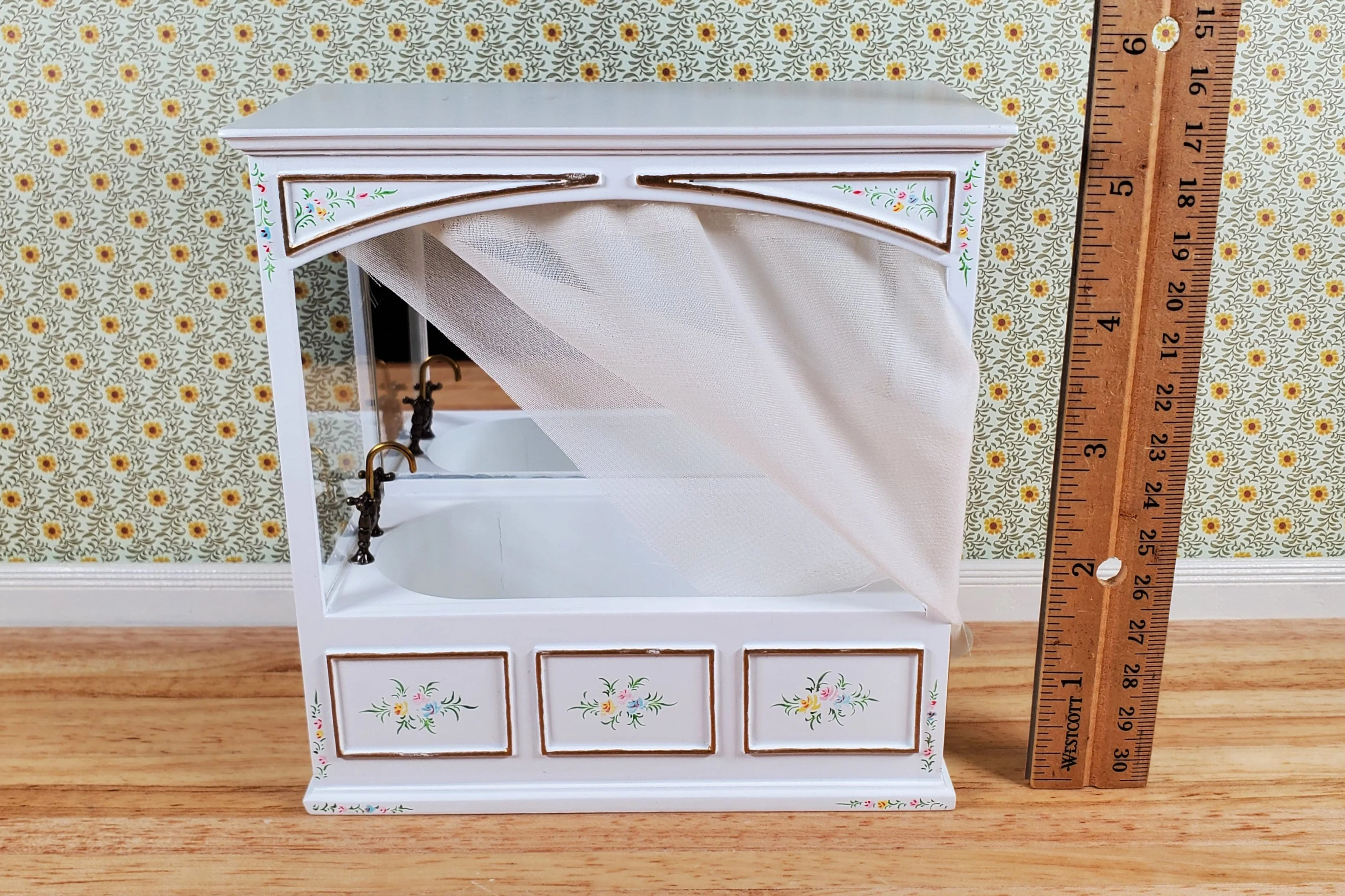 JBM Dollhouse Enclosed Bathtub White & Gold Victorian Style 1:12 Scale Miniature - Image 4