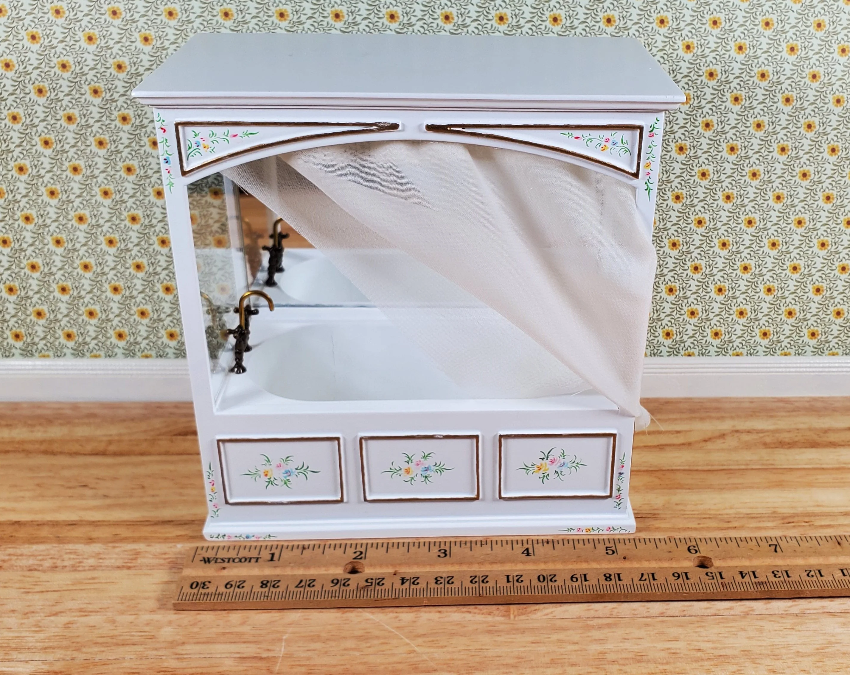 JBM Dollhouse Enclosed Bathtub White & Gold Victorian Style 1:12 Scale Miniature - Image 6