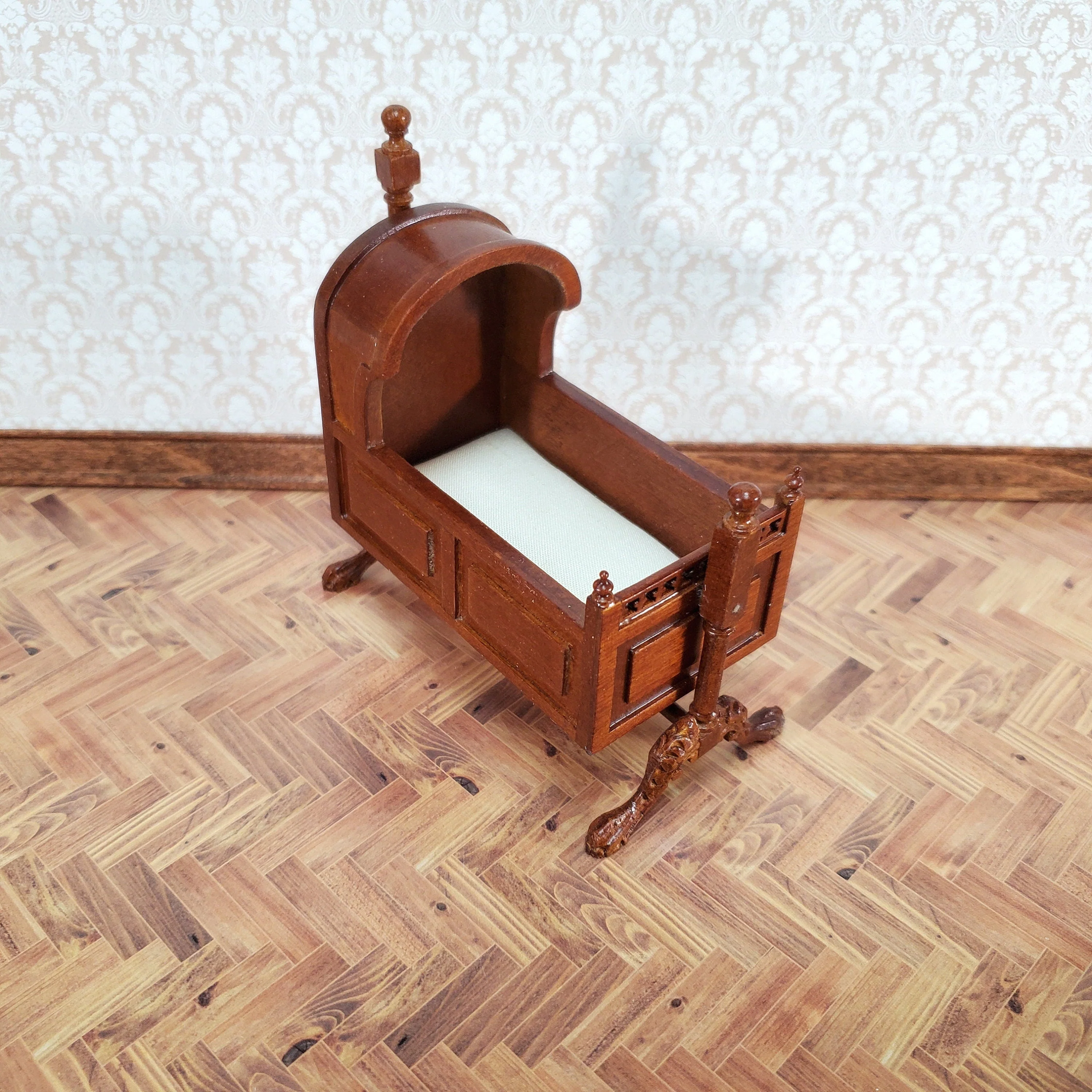 JBM Miniature Hooded Cradle Rocking 15th Century Style 1:12 Scale Furniture Walnut Finish - Image 2