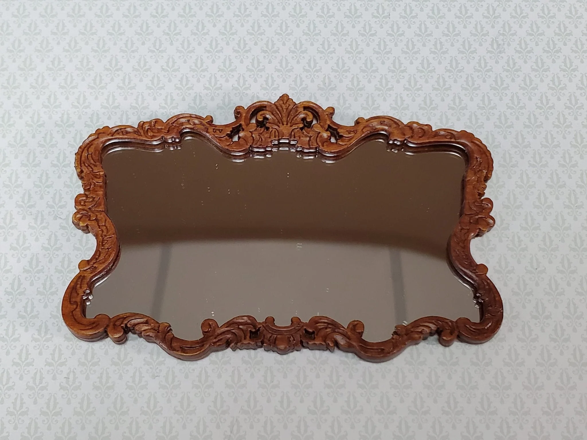 JBM Miniature Mirror Large Victorian Walnut Finish 1:12 Scale Dollhouse