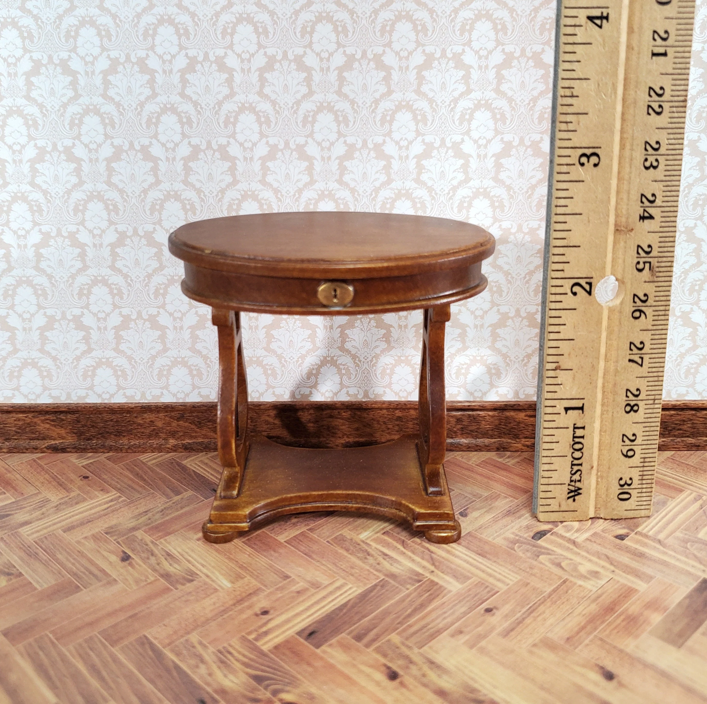 JBM Miniature Sewing Table Oval 1:12 Scale Miniature Furniture Walnut Finish - Image 4