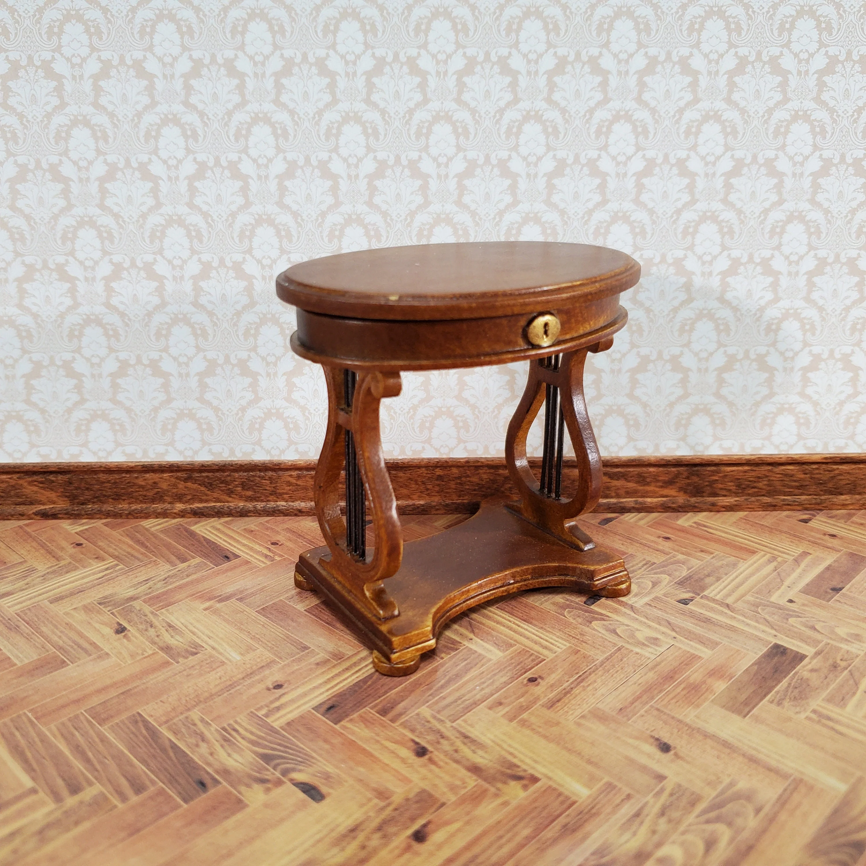 JBM Miniature Sewing Table Oval 1:12 Scale Miniature Furniture Walnut Finish - Image 6
