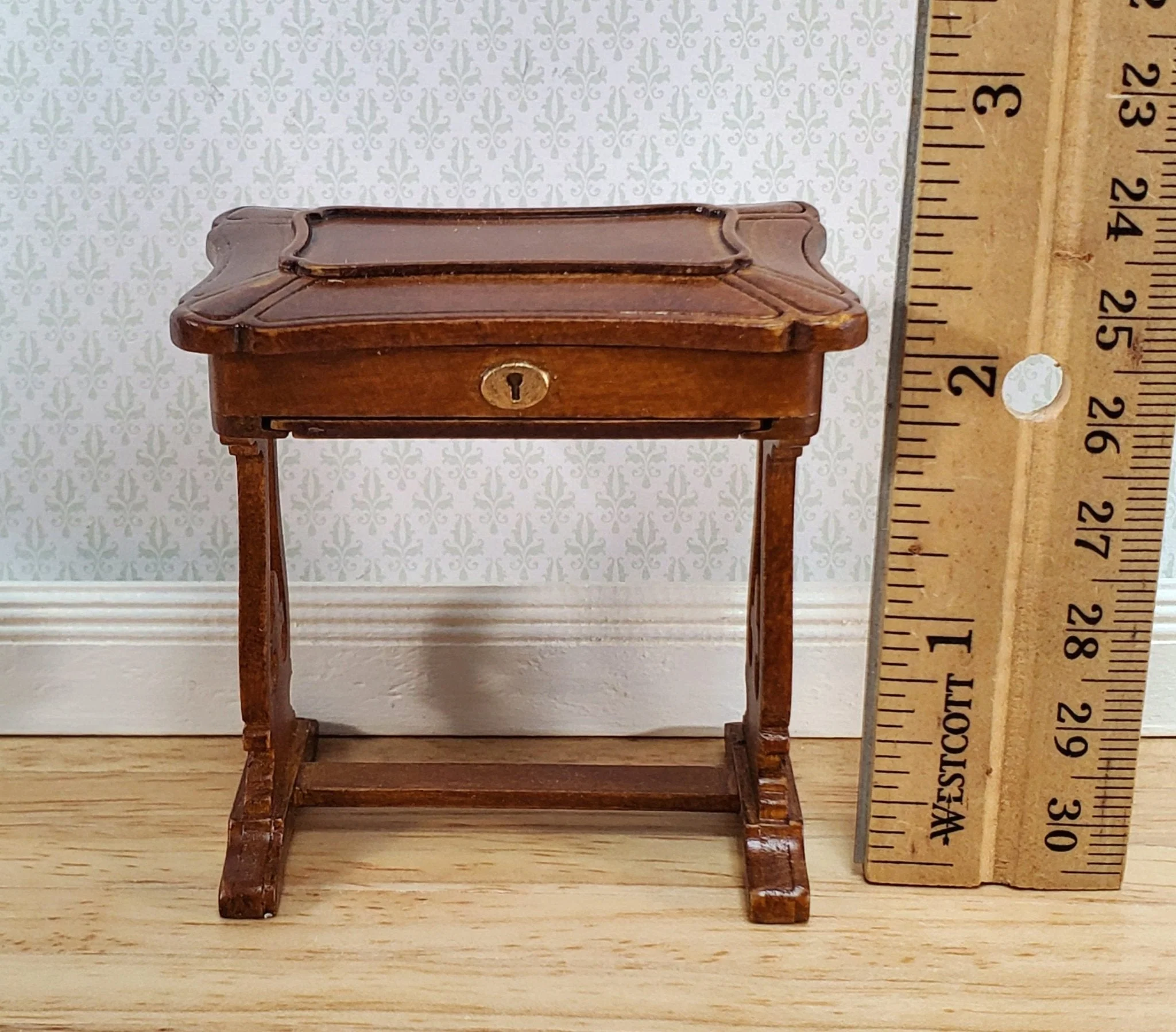 JBM Miniature Sewing Table w/ Pull Out Tray 1:12 Scale Miniature Furniture Walnut Finish - Image 6