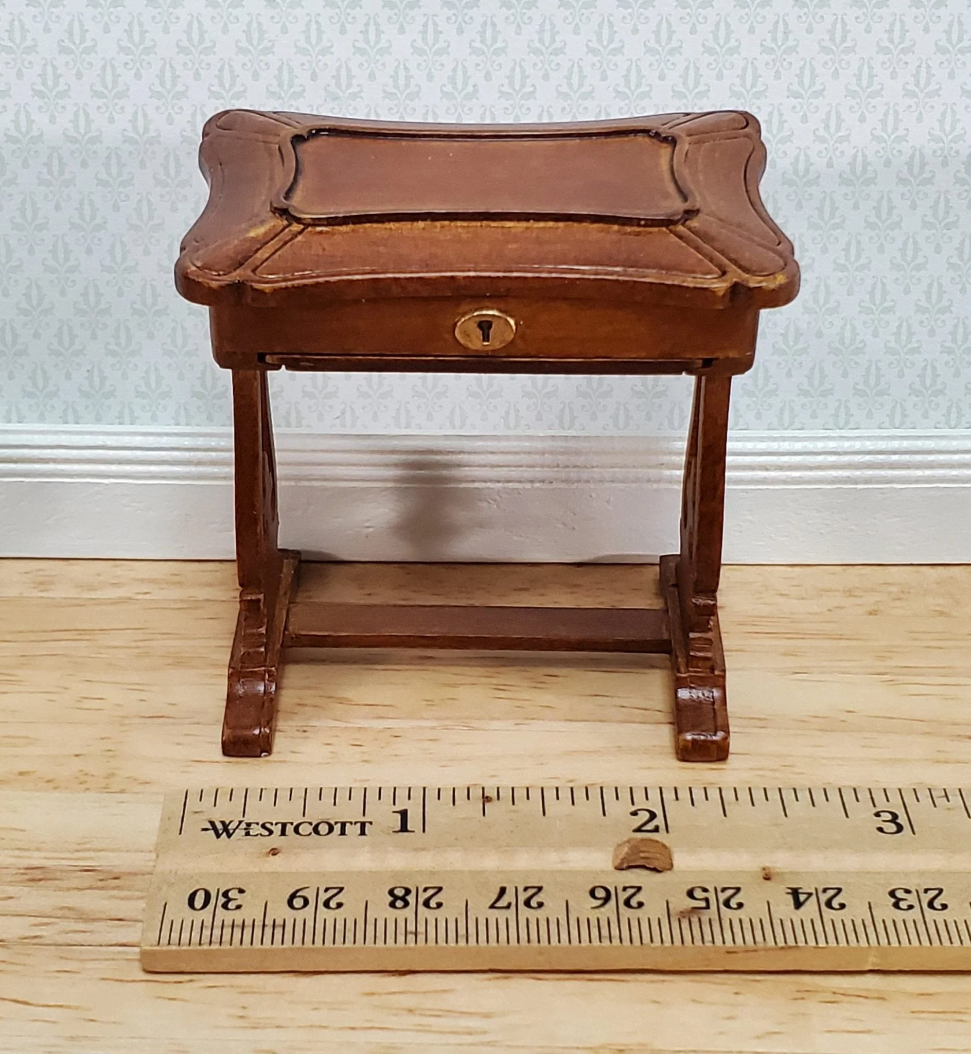 JBM Miniature Sewing Table w/ Pull Out Tray 1:12 Scale Miniature Furniture Walnut Finish - Image 7