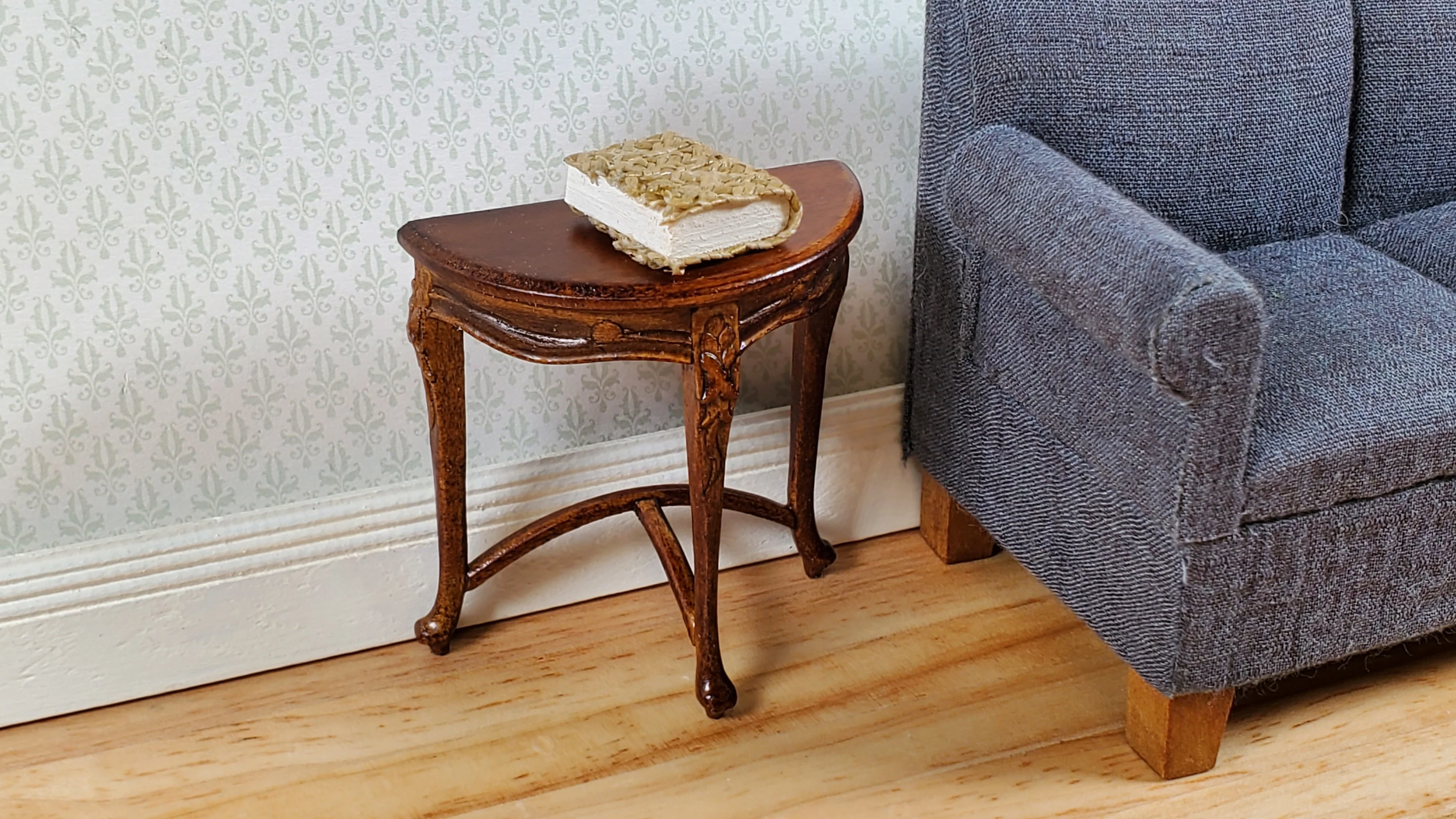 JBM Miniature Side Table Half Round SMALL Art Nouveau Style 1:12 Scale Dollhouse - Image 3