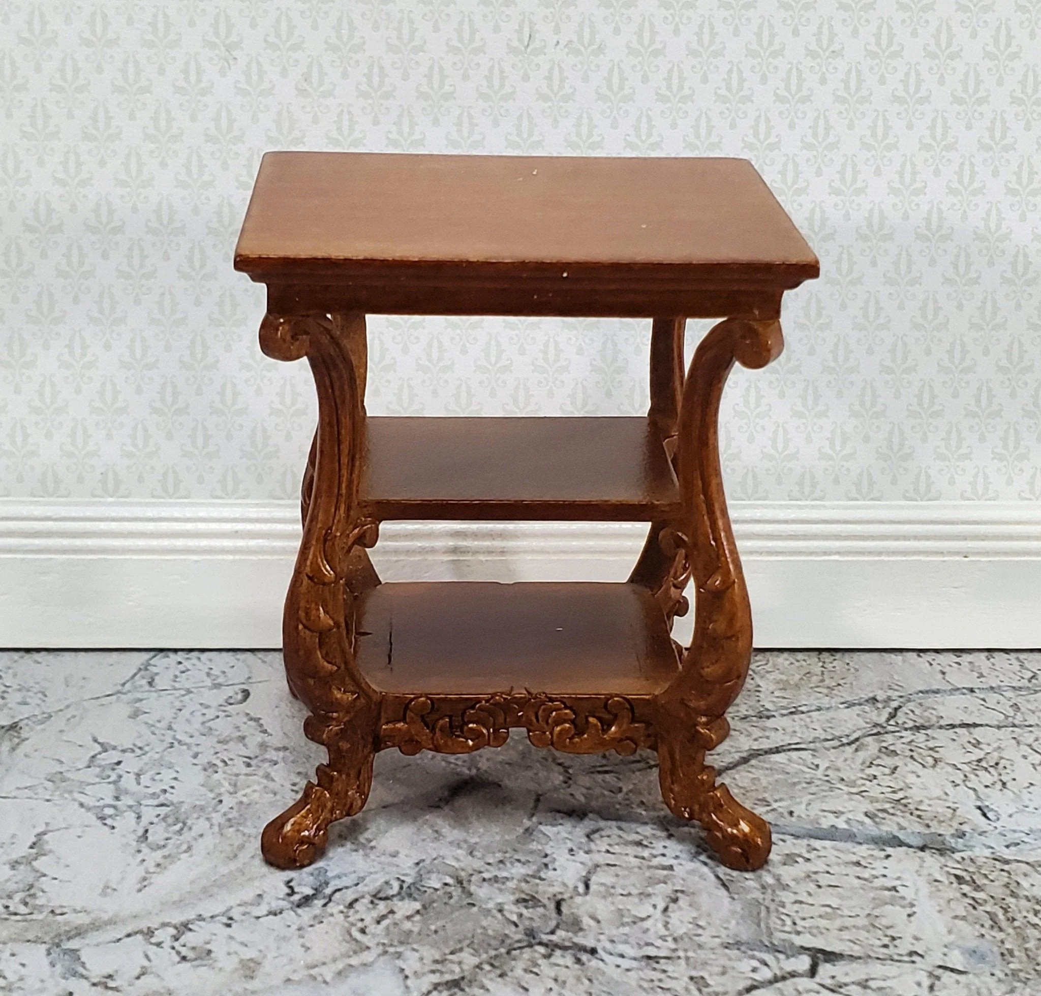 JBM Miniature Side Table or Nightstand with 2 Shelves 1:12 Scale Dollhouse Furniture - Image 2