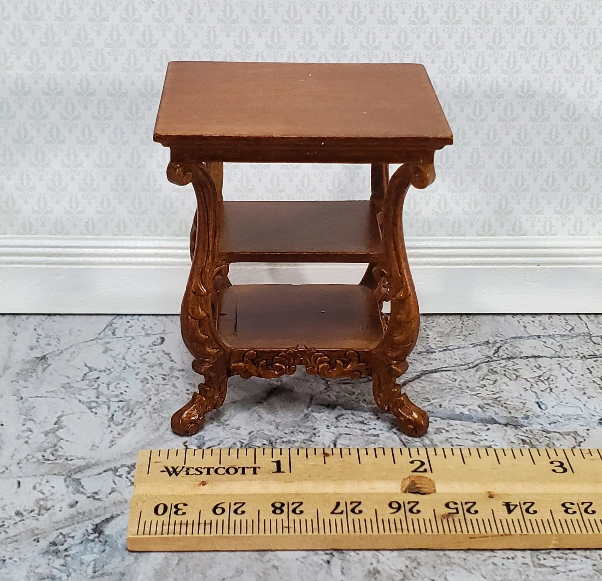 JBM Miniature Side Table or Nightstand with 2 Shelves 1:12 Scale Dollhouse Furniture - Image 4