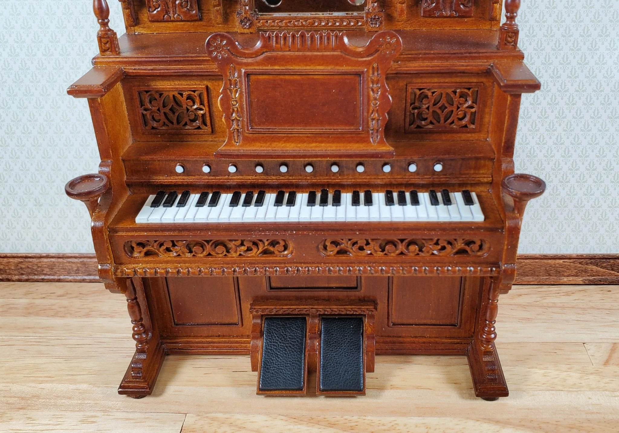 JBM Miniature Upright Pump Organ Walnut Finish 1:12 Scale Dollhouse Furniture - Image 4