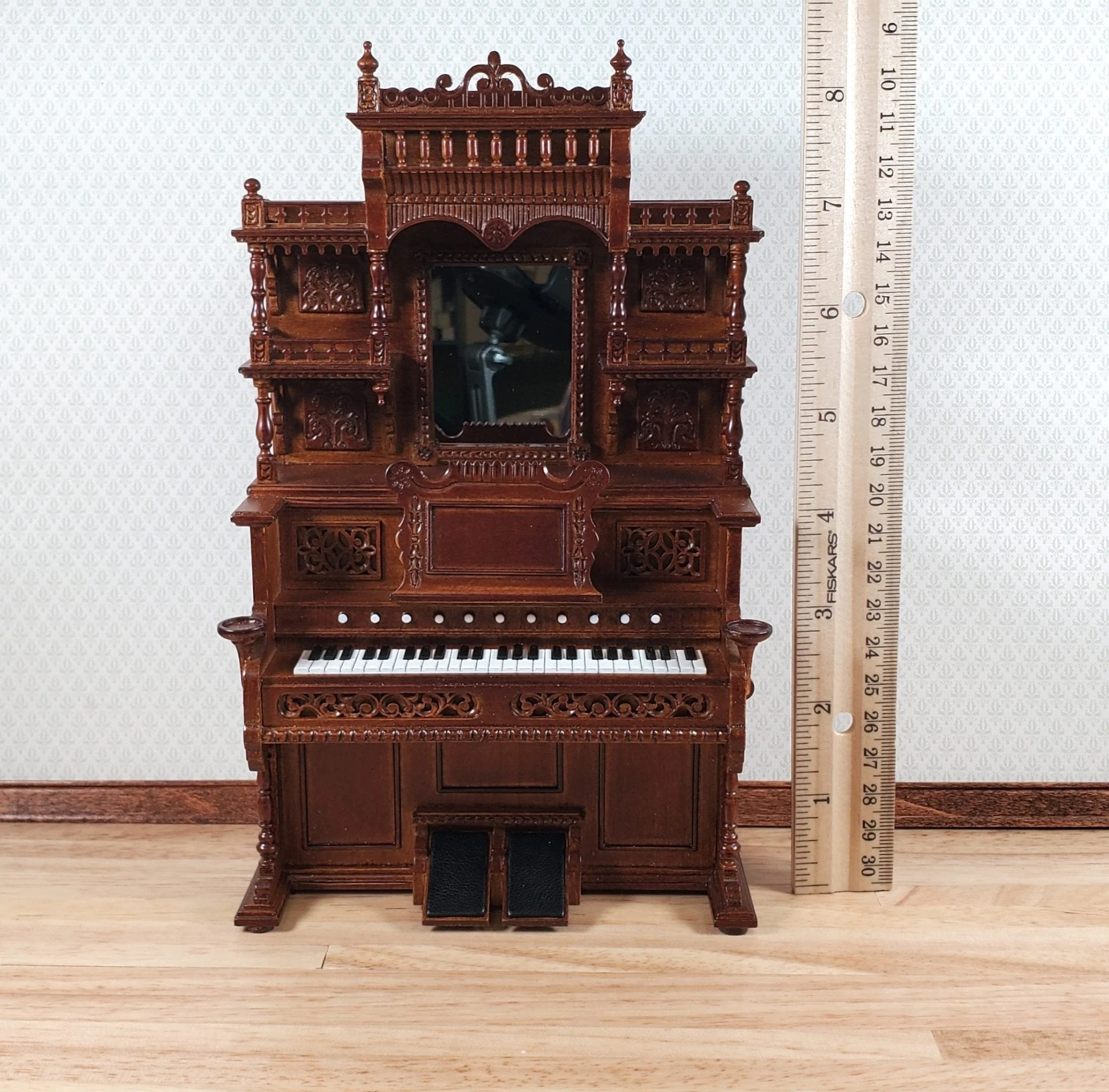 JBM Miniature Upright Pump Organ Walnut Finish 1:12 Scale Dollhouse Furniture - Image 5