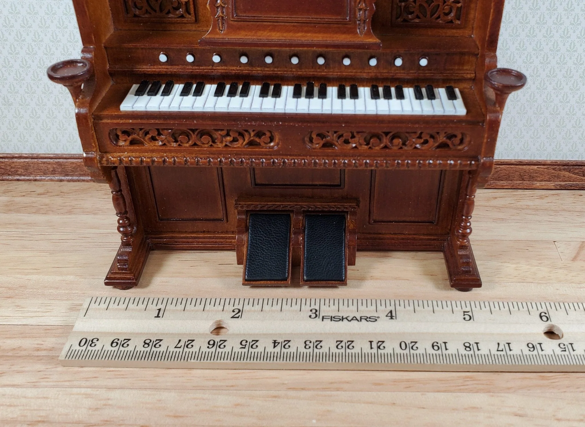 JBM Miniature Upright Pump Organ Walnut Finish 1:12 Scale Dollhouse Furniture - Image 6