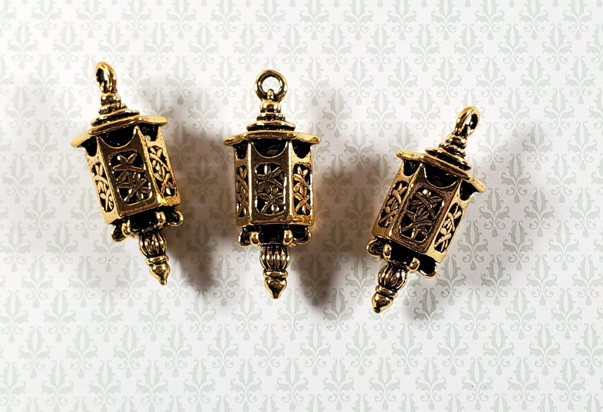 Lantern Charms Small Gold Decoration 3 pieces 1 3/8" Jewelry Making Miniatures