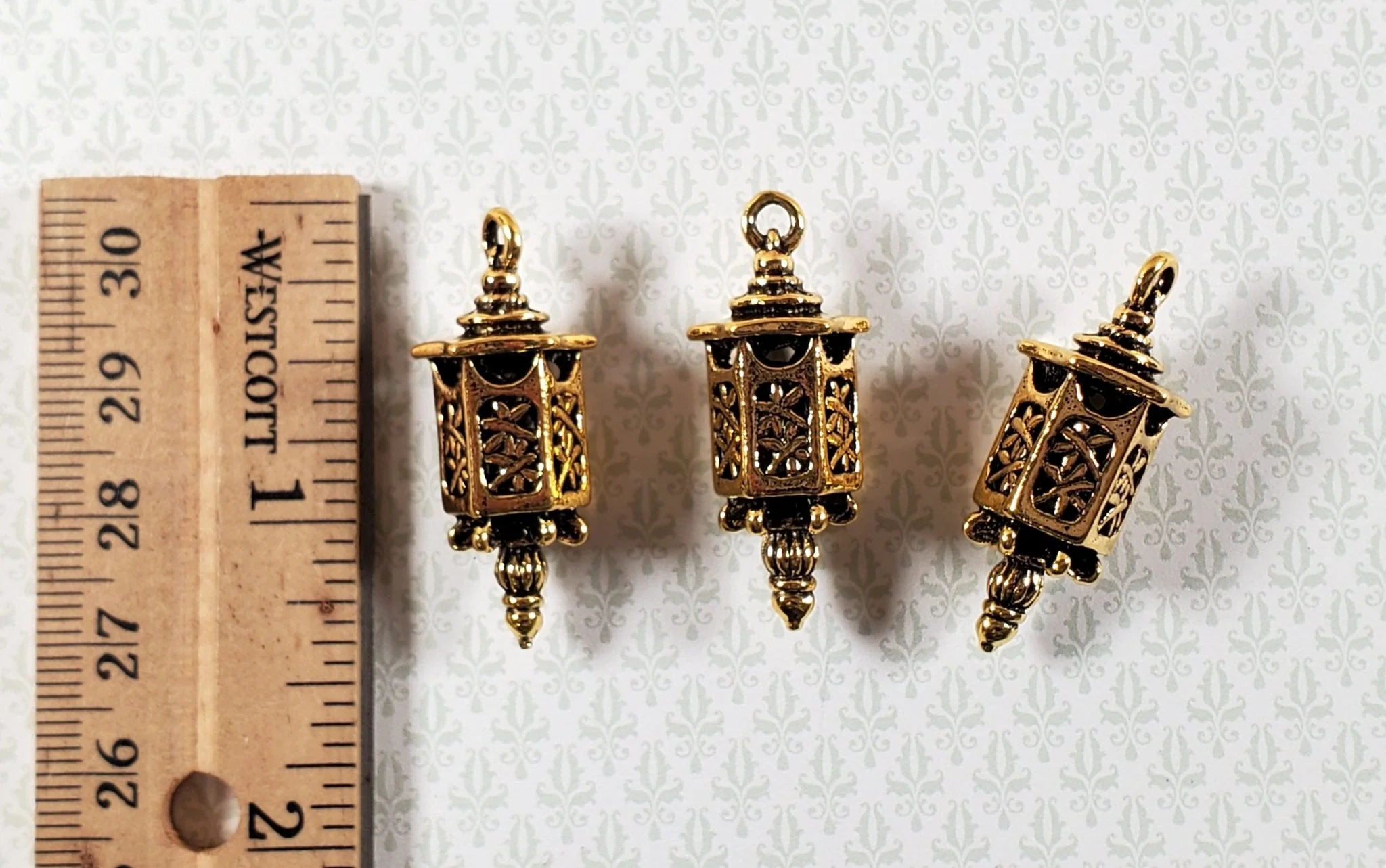 Lantern Charms Small Gold Decoration 3 pieces 1 3/8" Jewelry Making Miniatures - Image 3