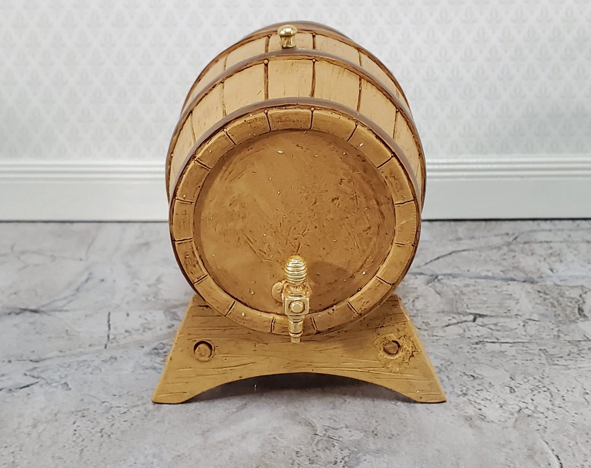 Large Miniature Keg on Stand with Tap Whiskey or Wine Barrel Resin Dollhouse - Image 2