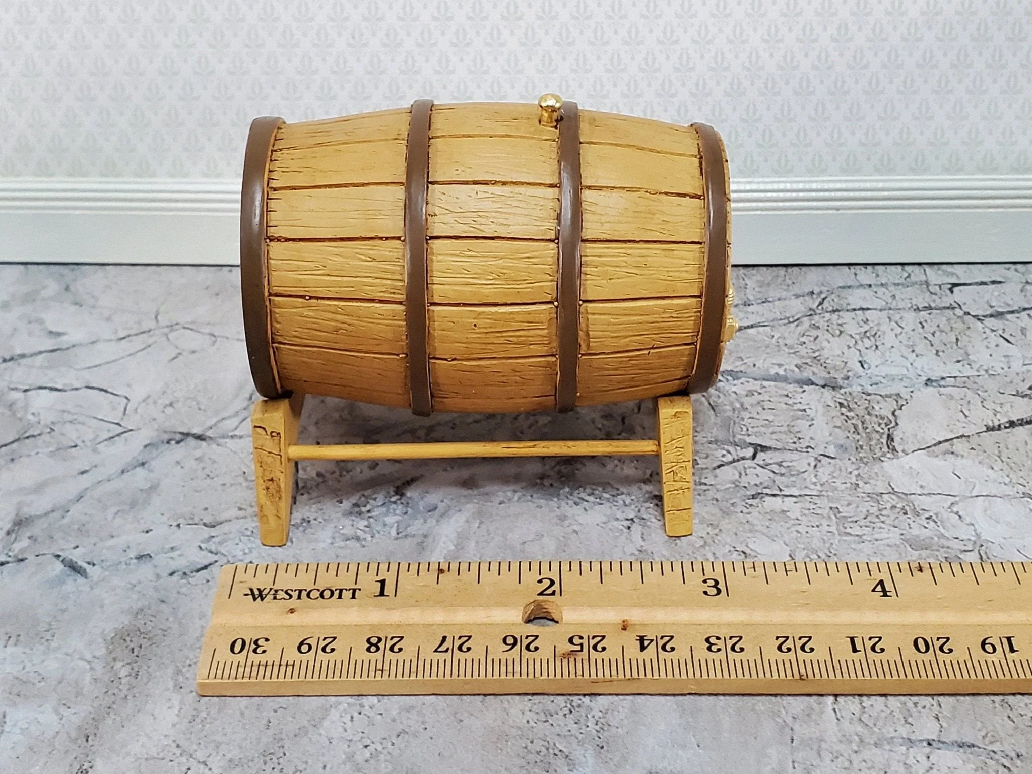 Large Miniature Keg on Stand with Tap Whiskey or Wine Barrel Resin Dollhouse - Image 3