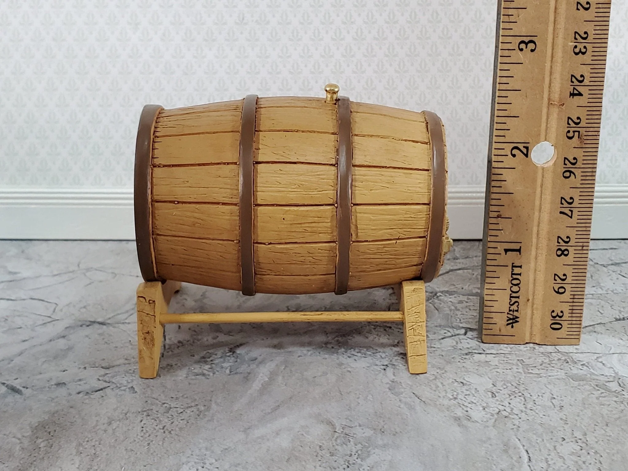 Large Miniature Keg on Stand with Tap Whiskey or Wine Barrel Resin Dollhouse - Image 4