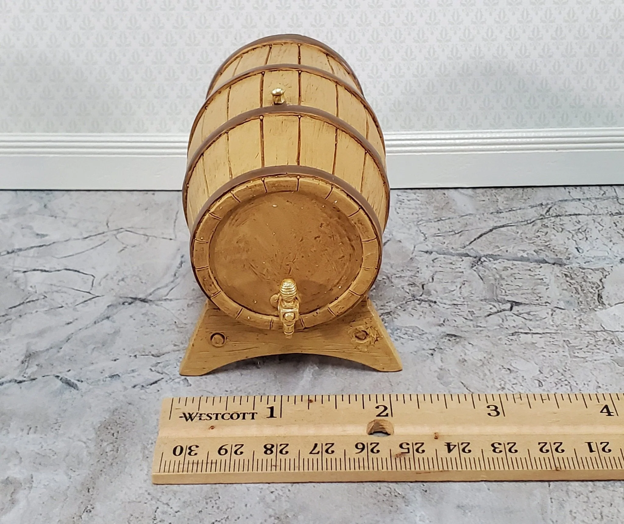 Large Miniature Keg on Stand with Tap Whiskey or Wine Barrel Resin Dollhouse - Image 5