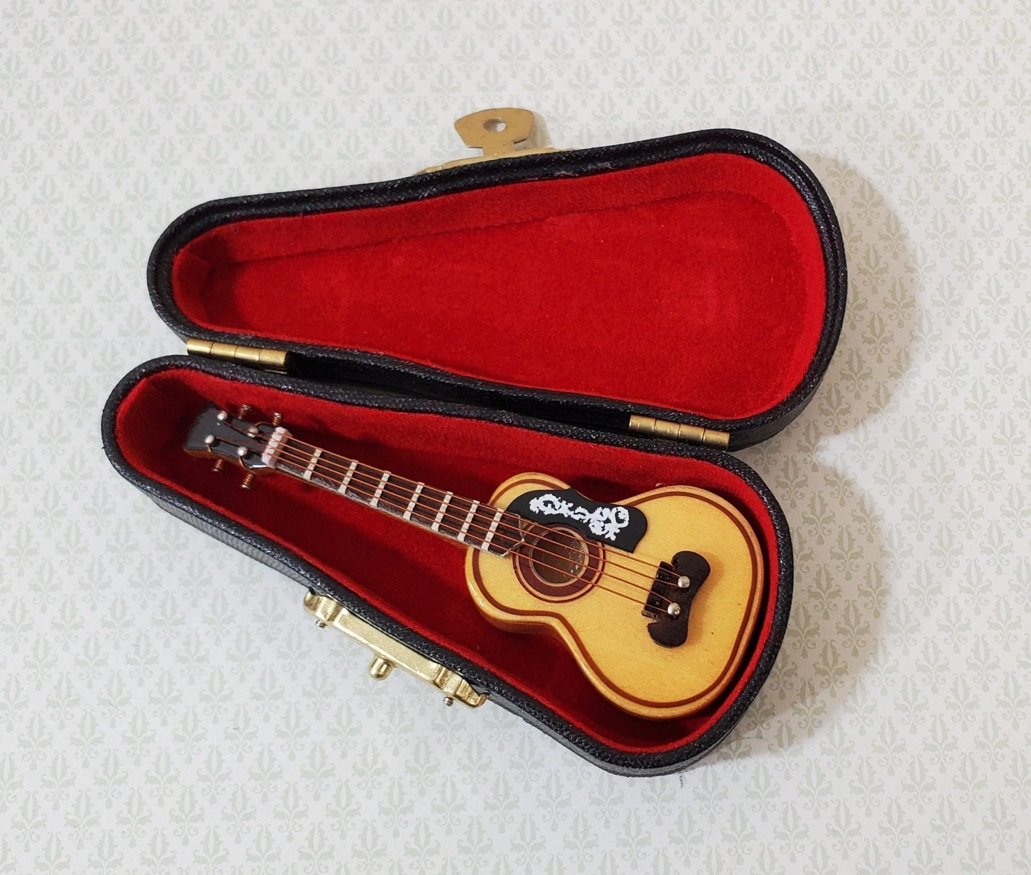 Miniature Acoustical Guitar Instrument with Case 3 1/4" 1:12 Scale Ornament Prop - Image 2