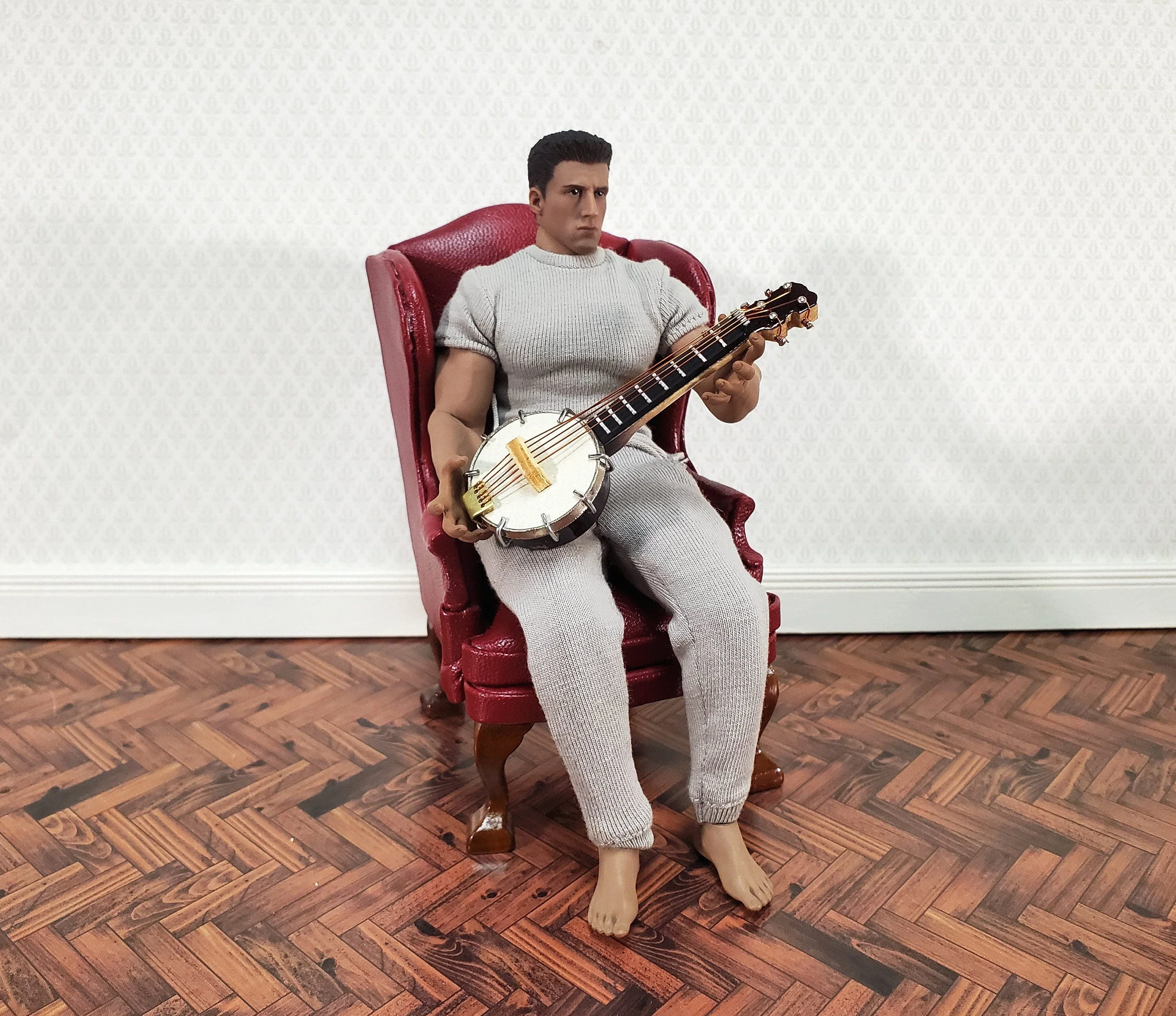Miniature Banjo Instrument with Case 2 3/4" 1:12 Scale Ornament Prop - Image 3