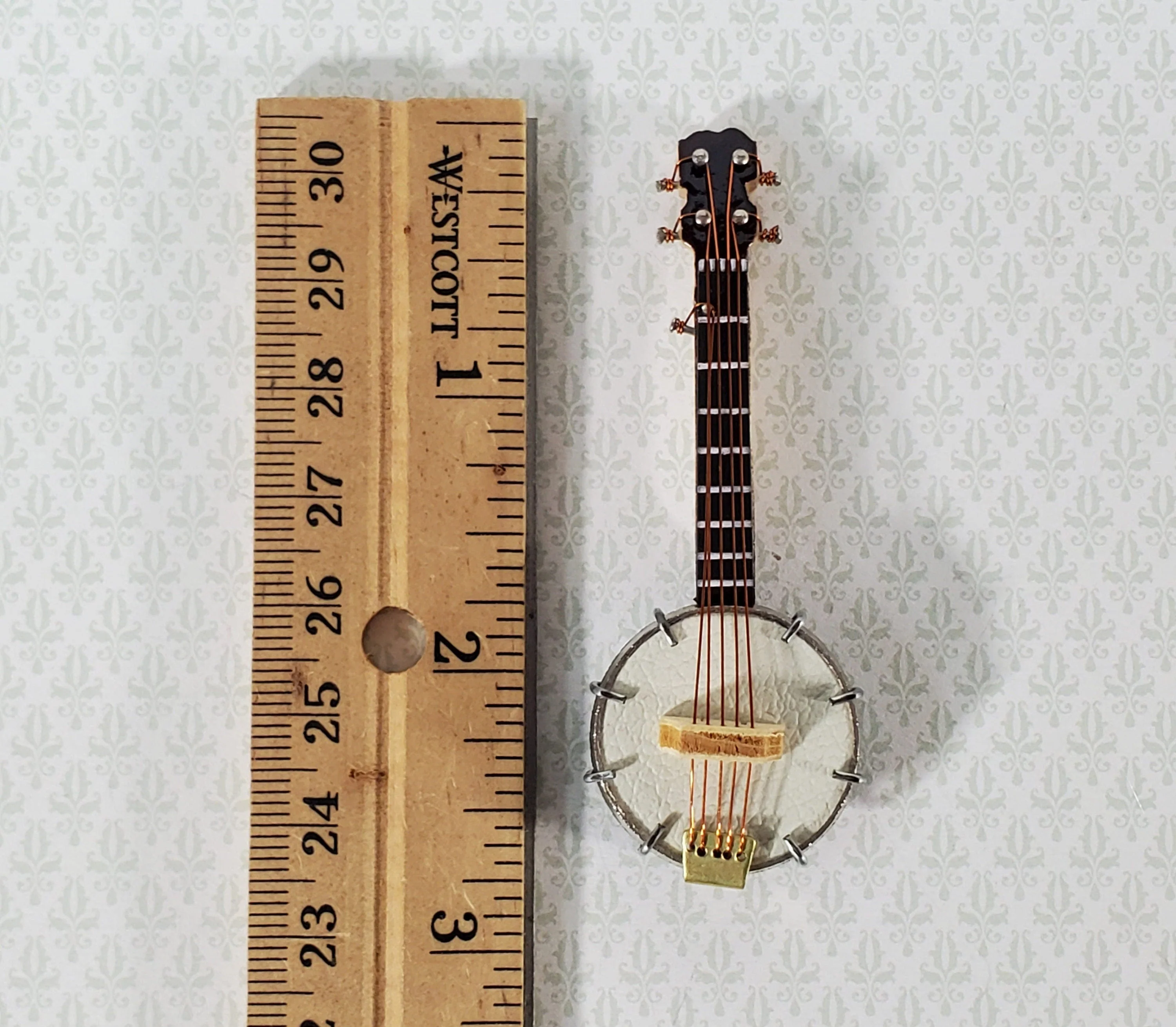 Miniature Banjo Instrument with Case 2 3/4" 1:12 Scale Ornament Prop - Image 5