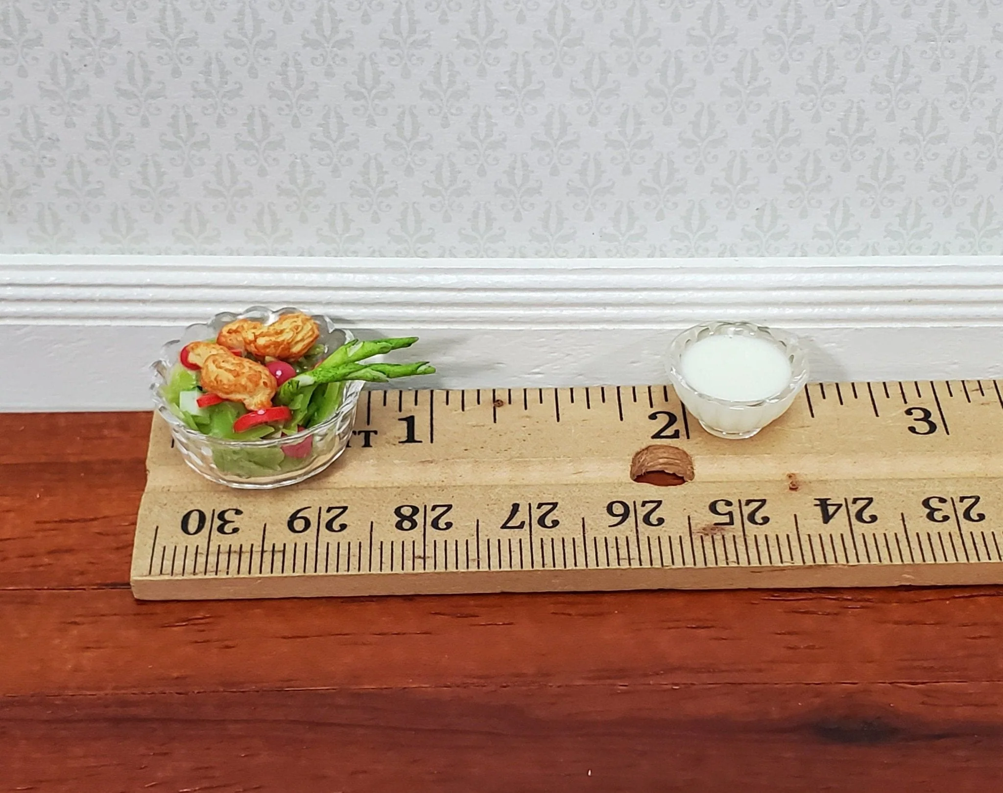 Miniature Chicken Salad Bowl with Side of Dressing 1:12 Scale Dollhouse Food - Image 2