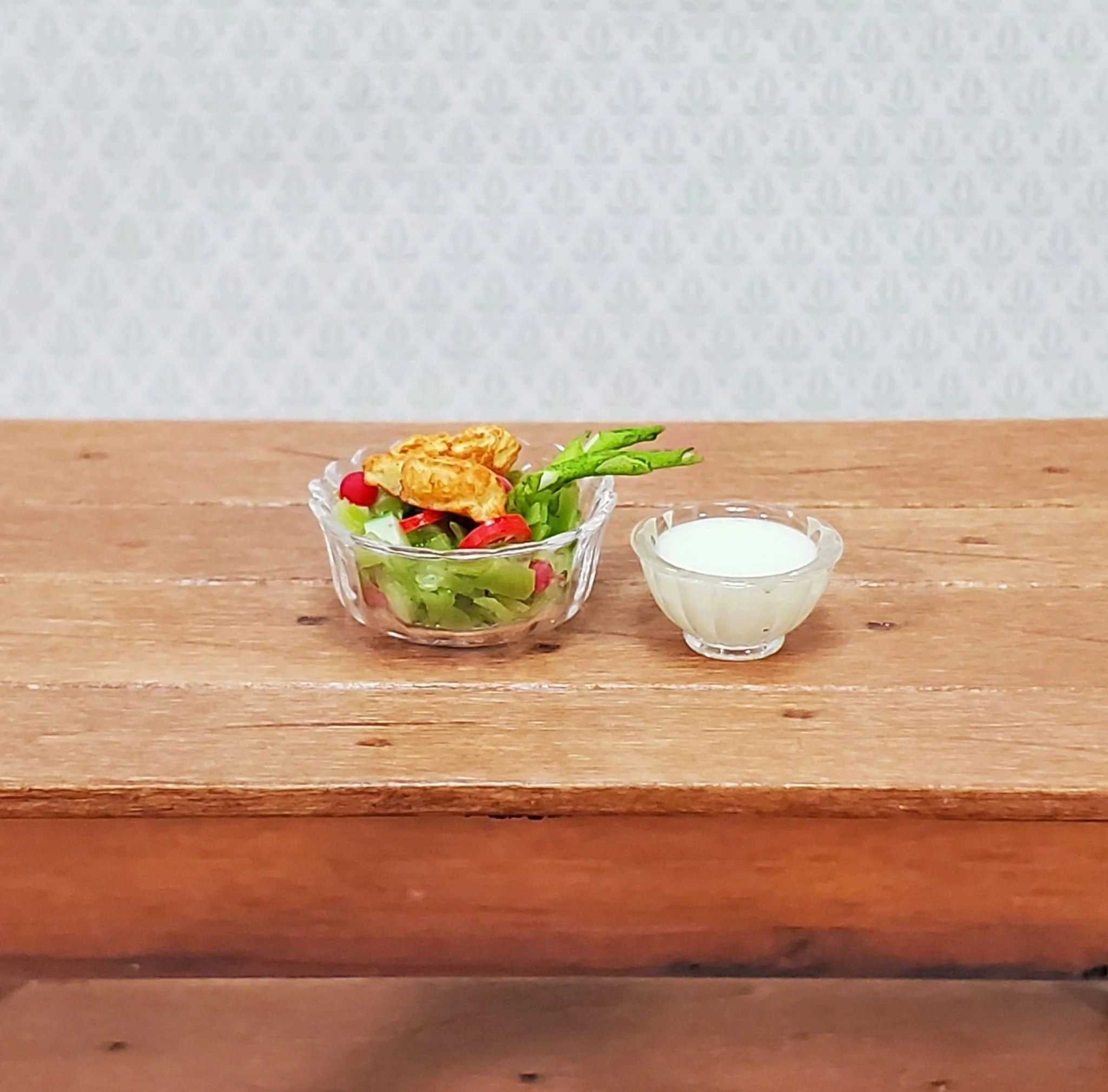 Miniature Chicken Salad Bowl with Side of Dressing 1:12 Scale Dollhouse Food - Image 3