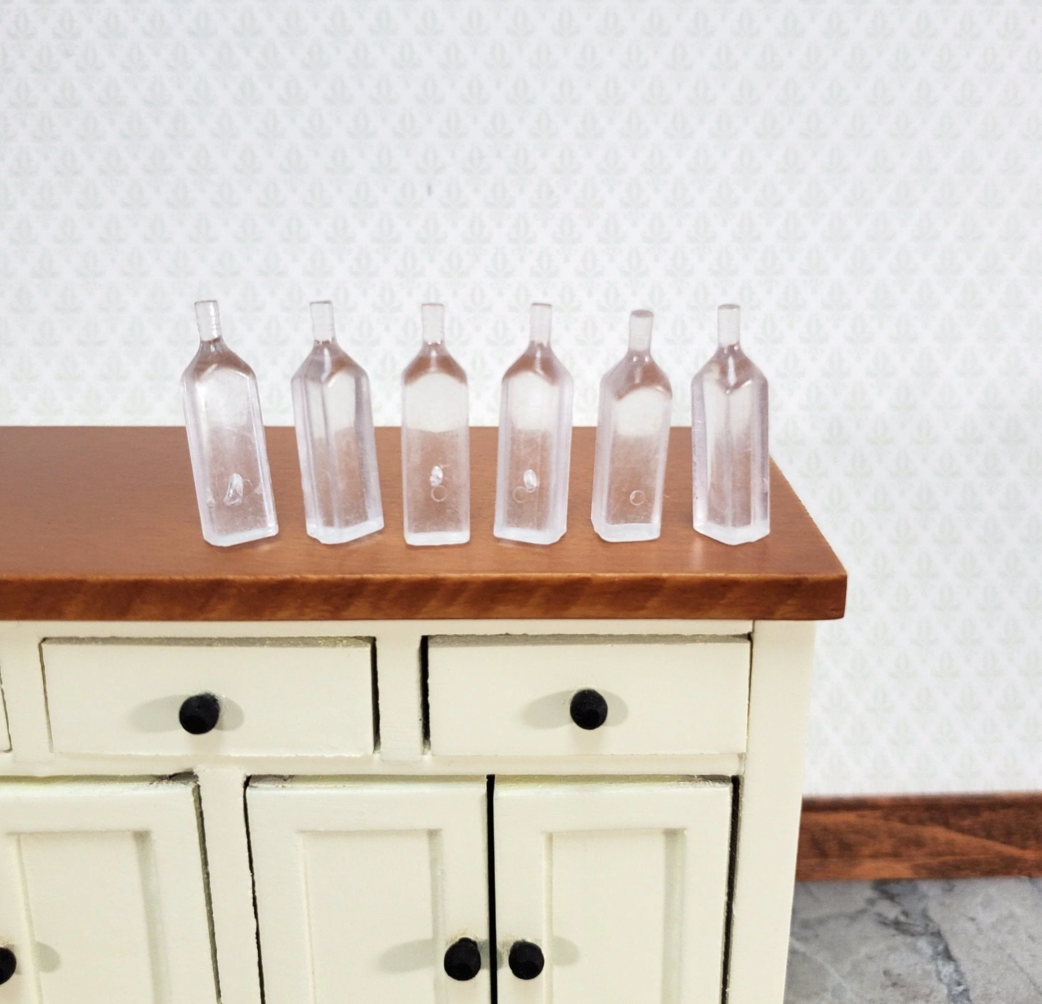 Miniature Clear Liquor Bottles Gin Vodka 6 Pieces Blanks 1:12 Scale Dollhouse