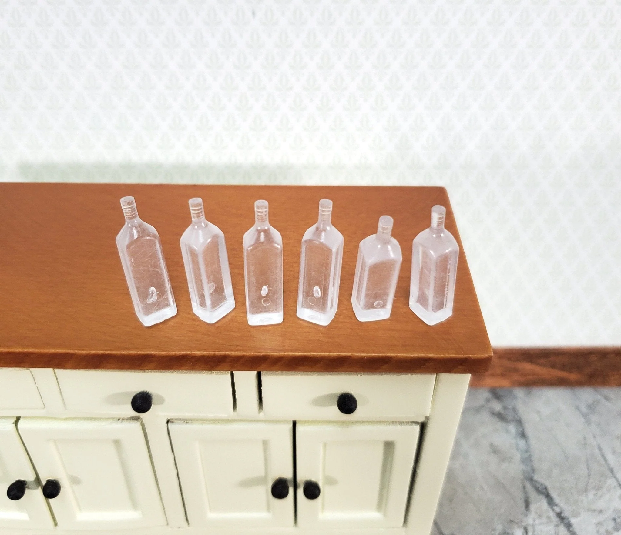 Miniature Clear Liquor Bottles Gin Vodka 6 Pieces Blanks 1:12 Scale Dollhouse - Image 2