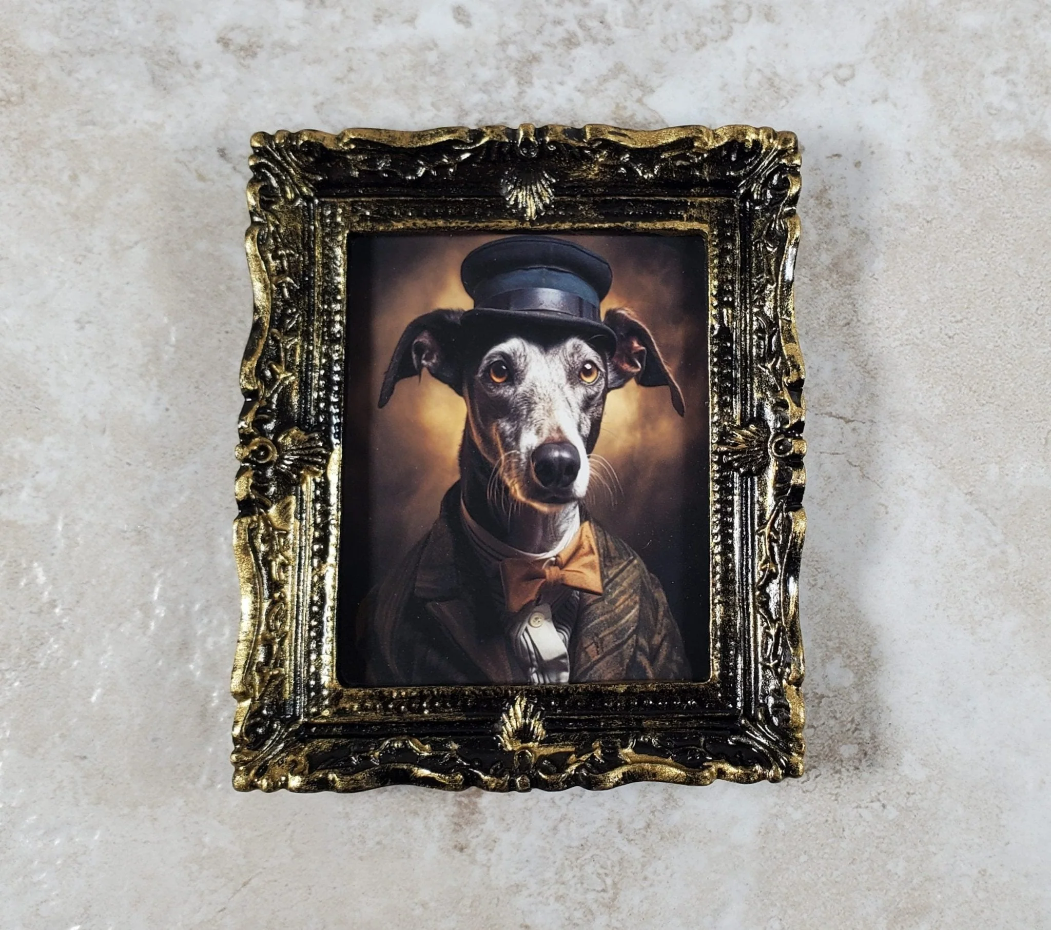 Miniature Dog Greyhound 1920s Era Framed Print Male 1:12 Scale Picture Dollhouse