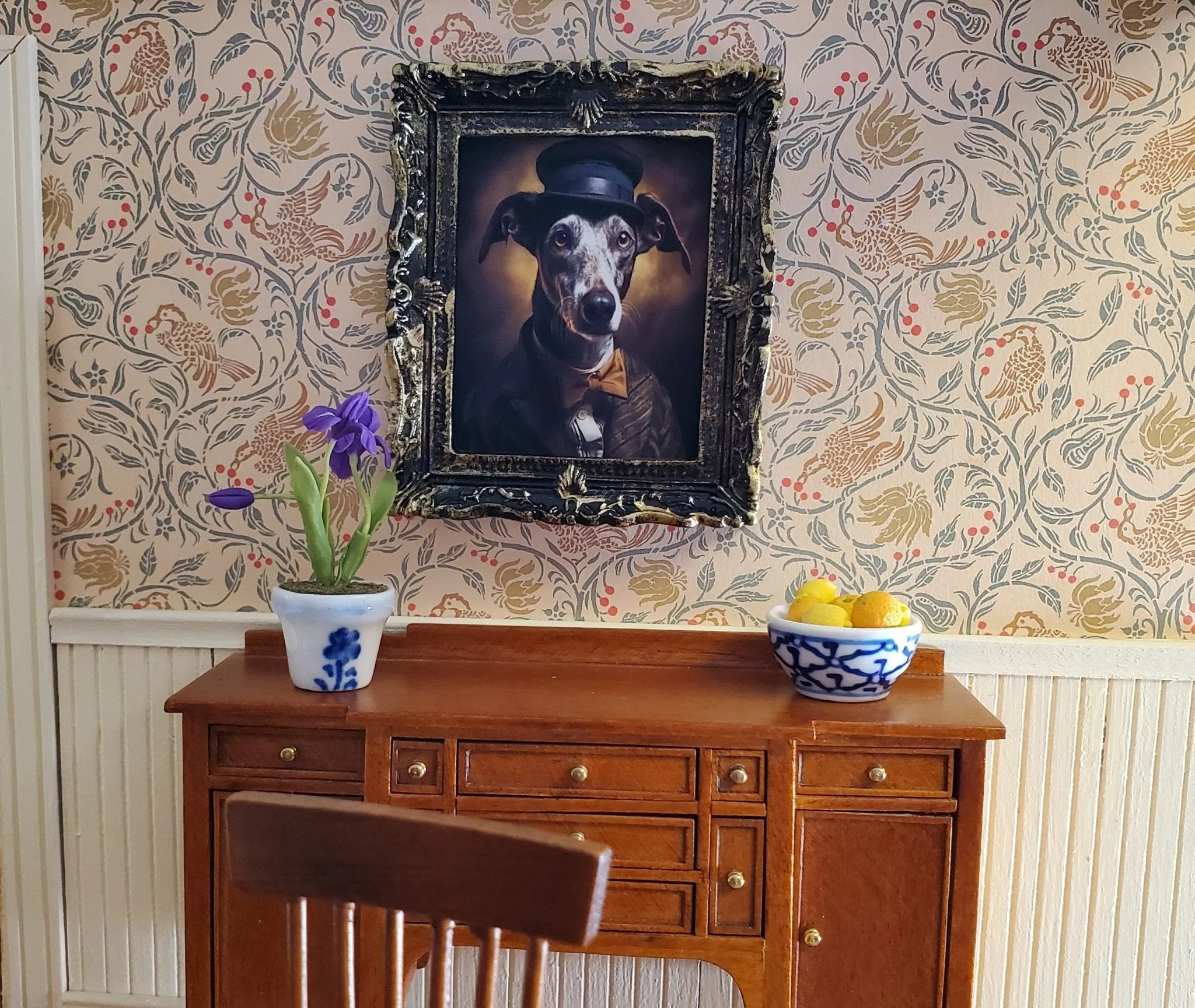 Miniature Dog Greyhound 1920s Era Framed Print Male 1:12 Scale Picture Dollhouse - Image 4
