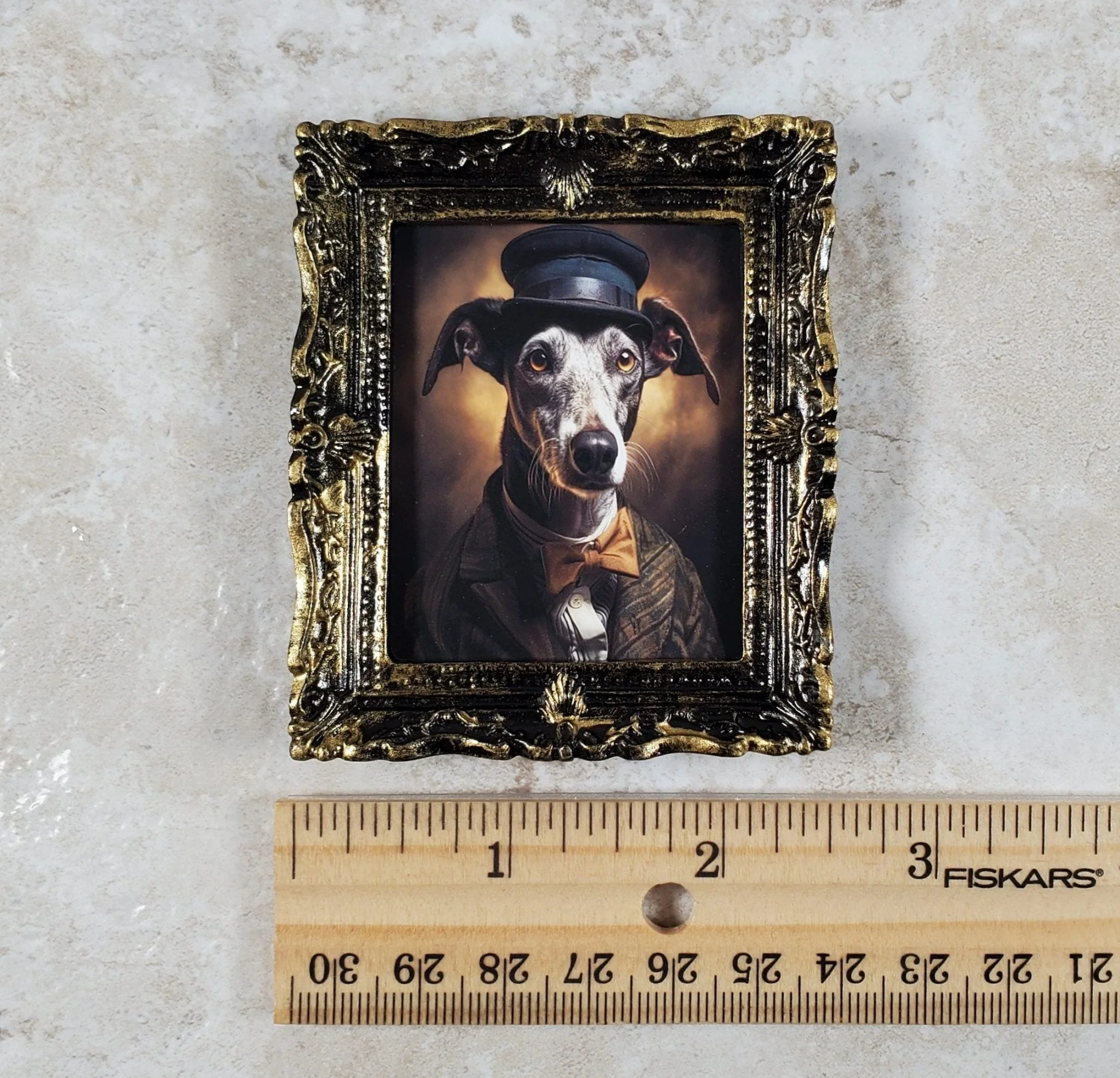 Miniature Dog Greyhound 1920s Era Framed Print Male 1:12 Scale Picture Dollhouse - Image 5