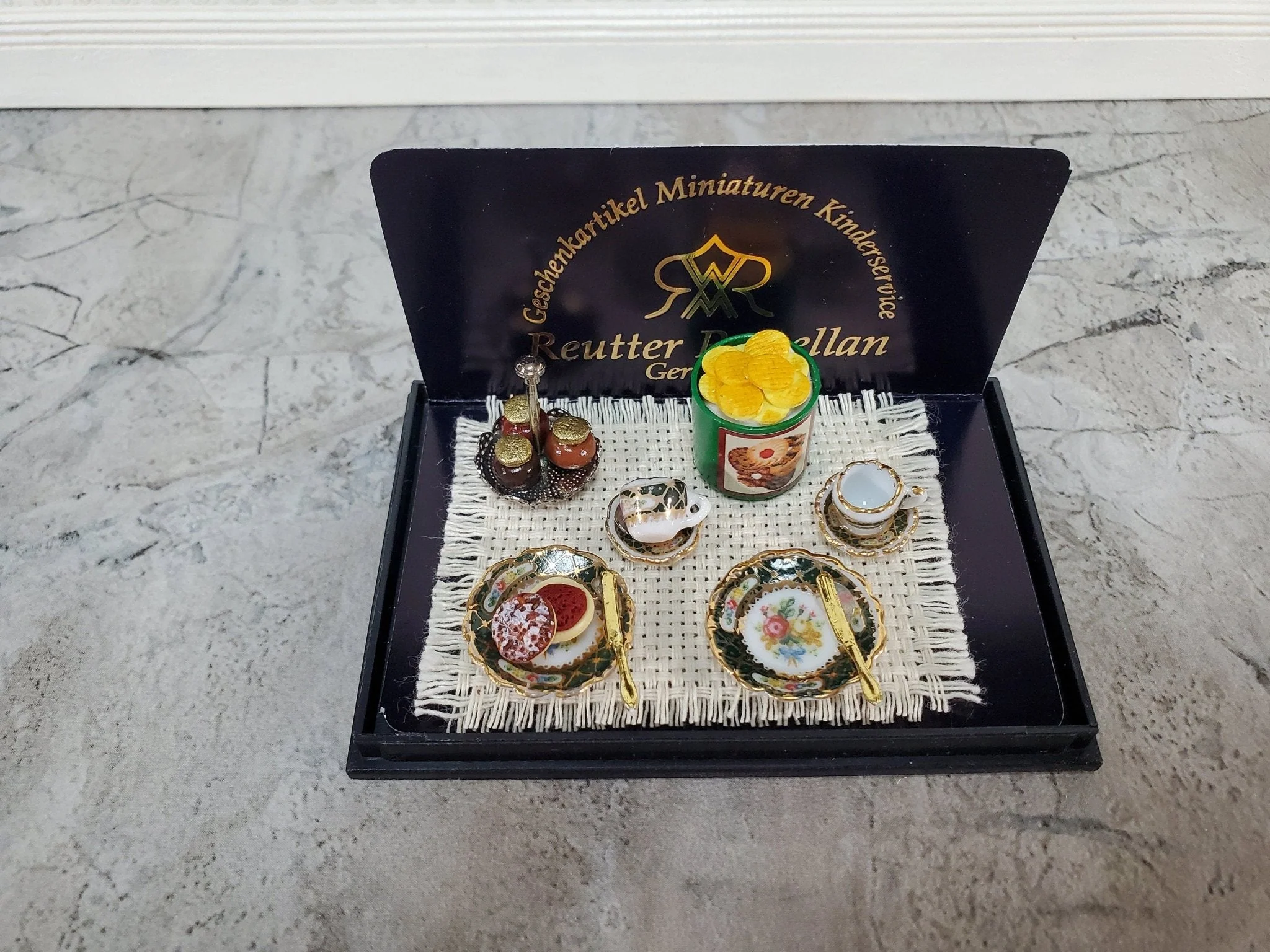 Miniature English Tea Time Set Reutter Porcelain Teacups Biscuits 1:12 Scale Dollhouse - Image 3