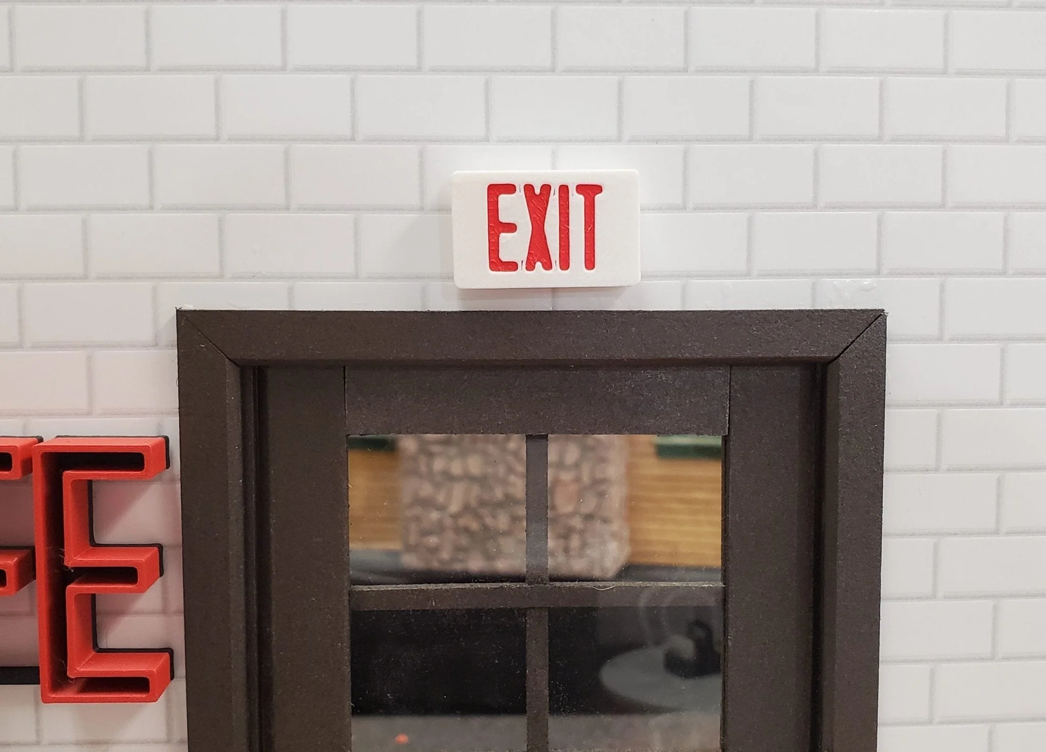 Miniature EXIT Sign White with Red 1:12 Scale Dioramas Action Figures Room Boxes