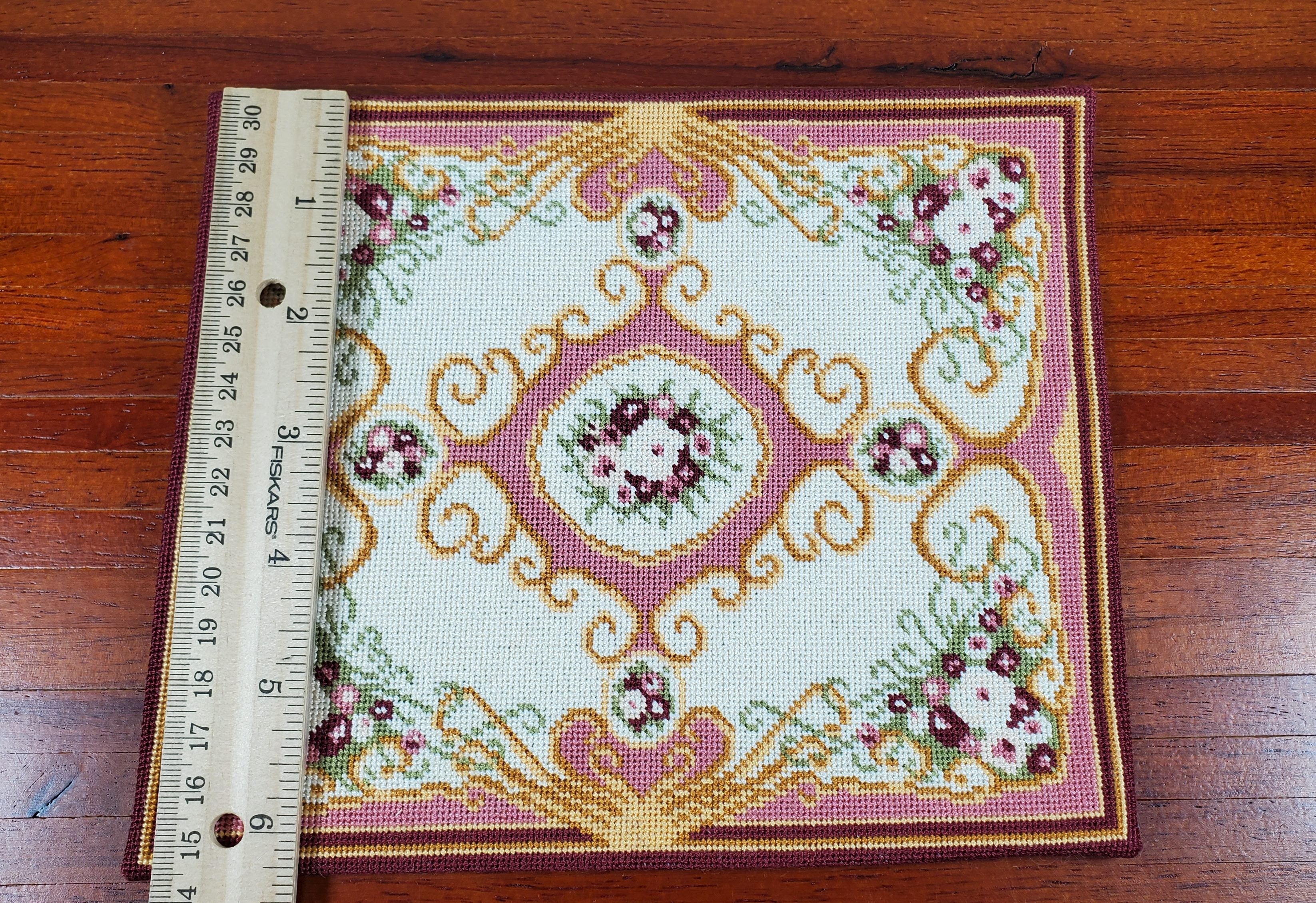 Miniature Fine Needlepoint Rug Pinks Aubusson Style 1:12 Scale Carpet Floral - Image 4