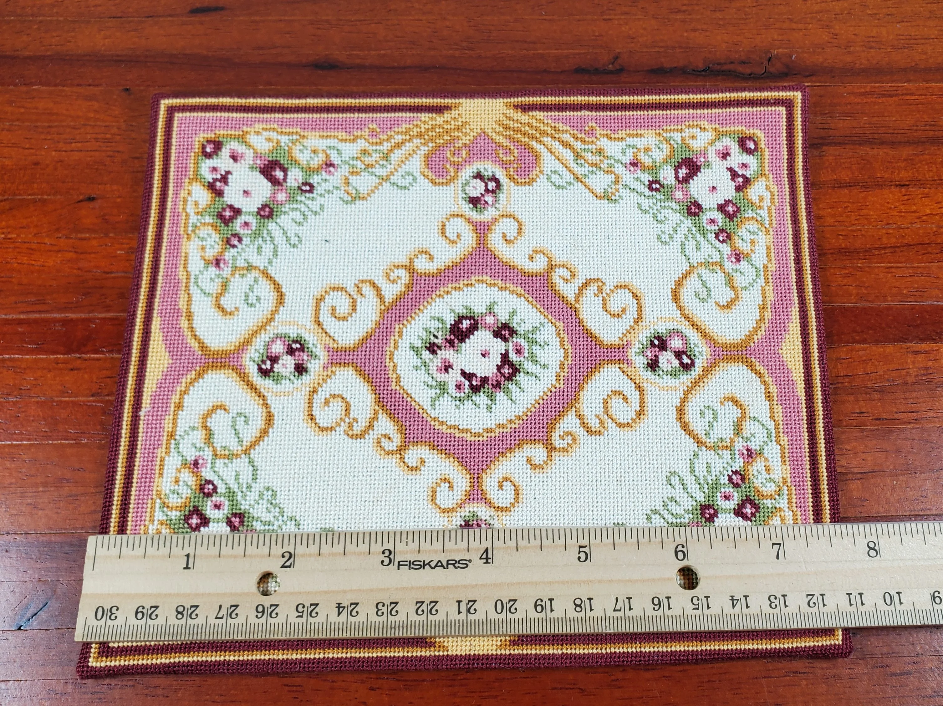 Miniature Fine Needlepoint Rug Pinks Aubusson Style 1:12 Scale Carpet Floral - Image 5