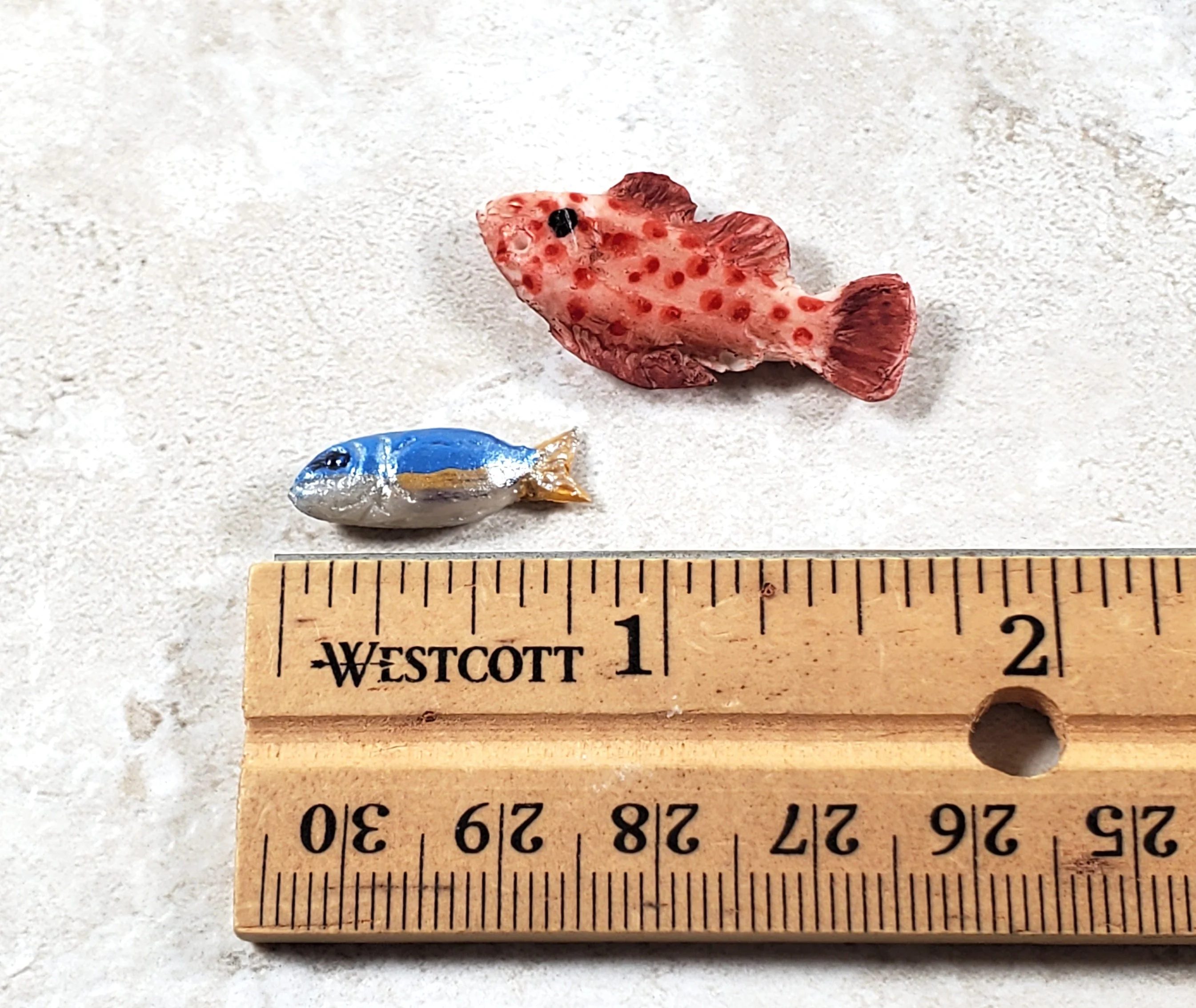 Miniature Fish x 2 Grouper + Small One for Dollhouse Food Seafood Grocer Grocery - Image 5