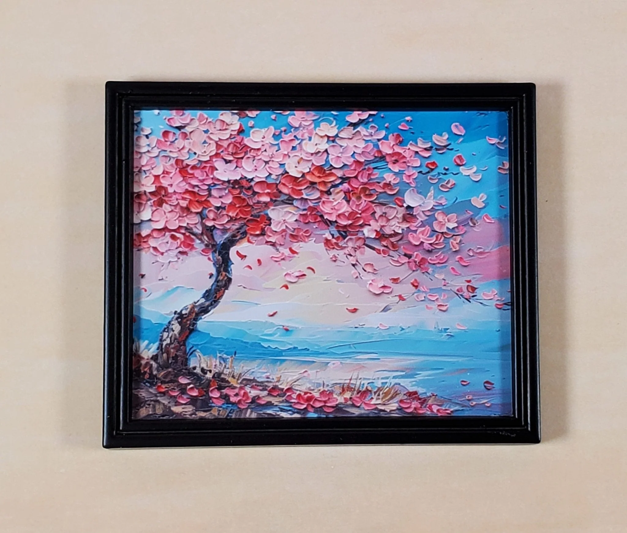 Miniature Flowering Cherry Tree Framed Print 1:12 Scale Modern Dollhouse Decor