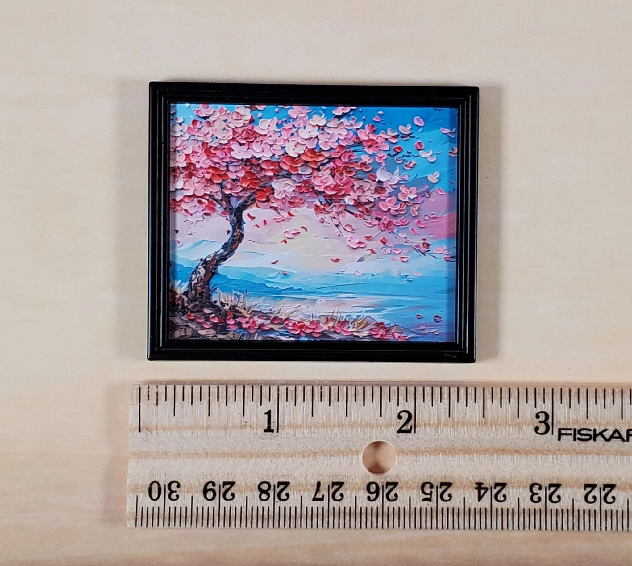 Miniature Flowering Cherry Tree Framed Print 1:12 Scale Modern Dollhouse Decor - Image 3