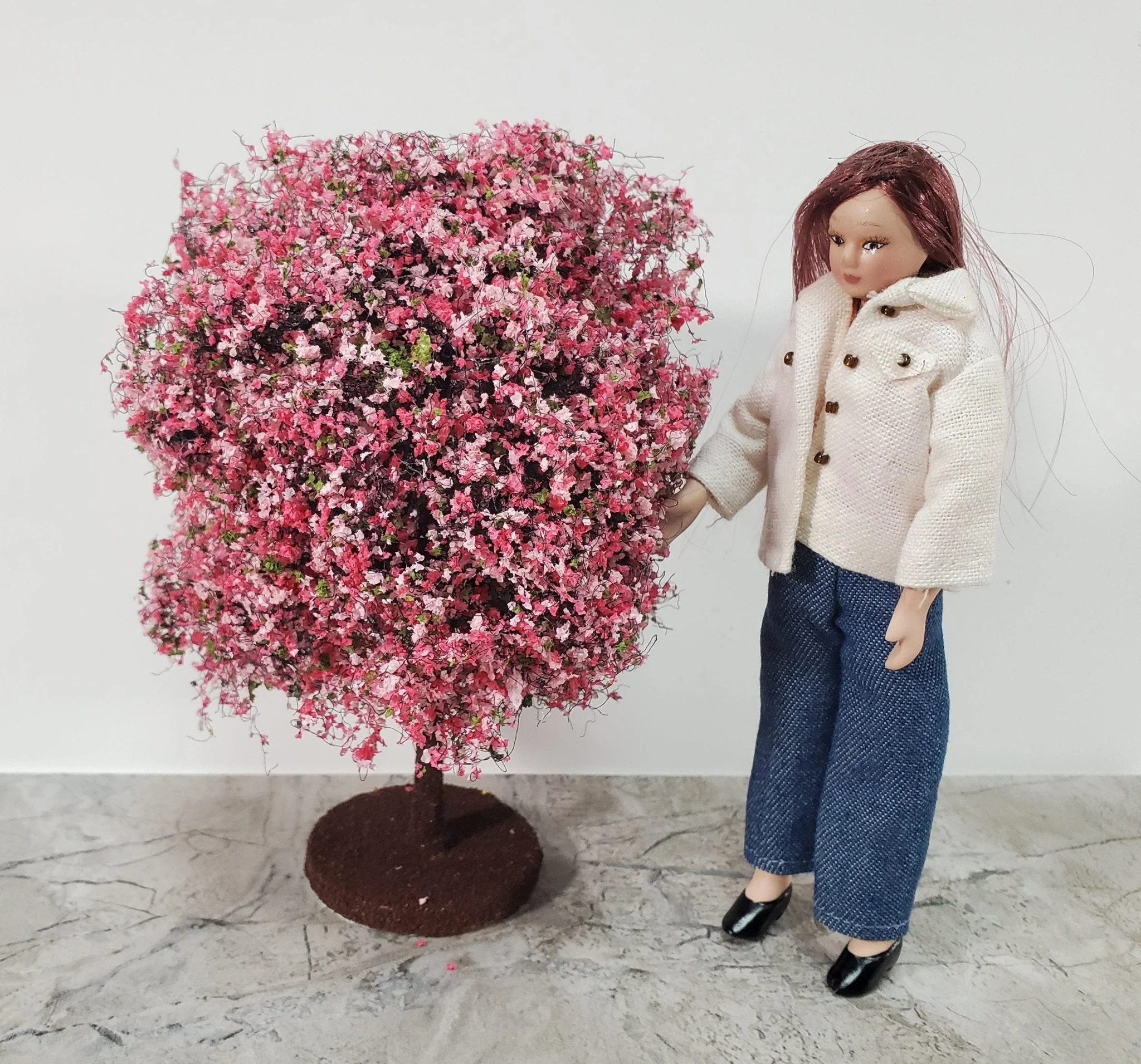 Miniature Flowering Tree or Bush Large Pink 6" Tall on Free Standing Base - Image 5
