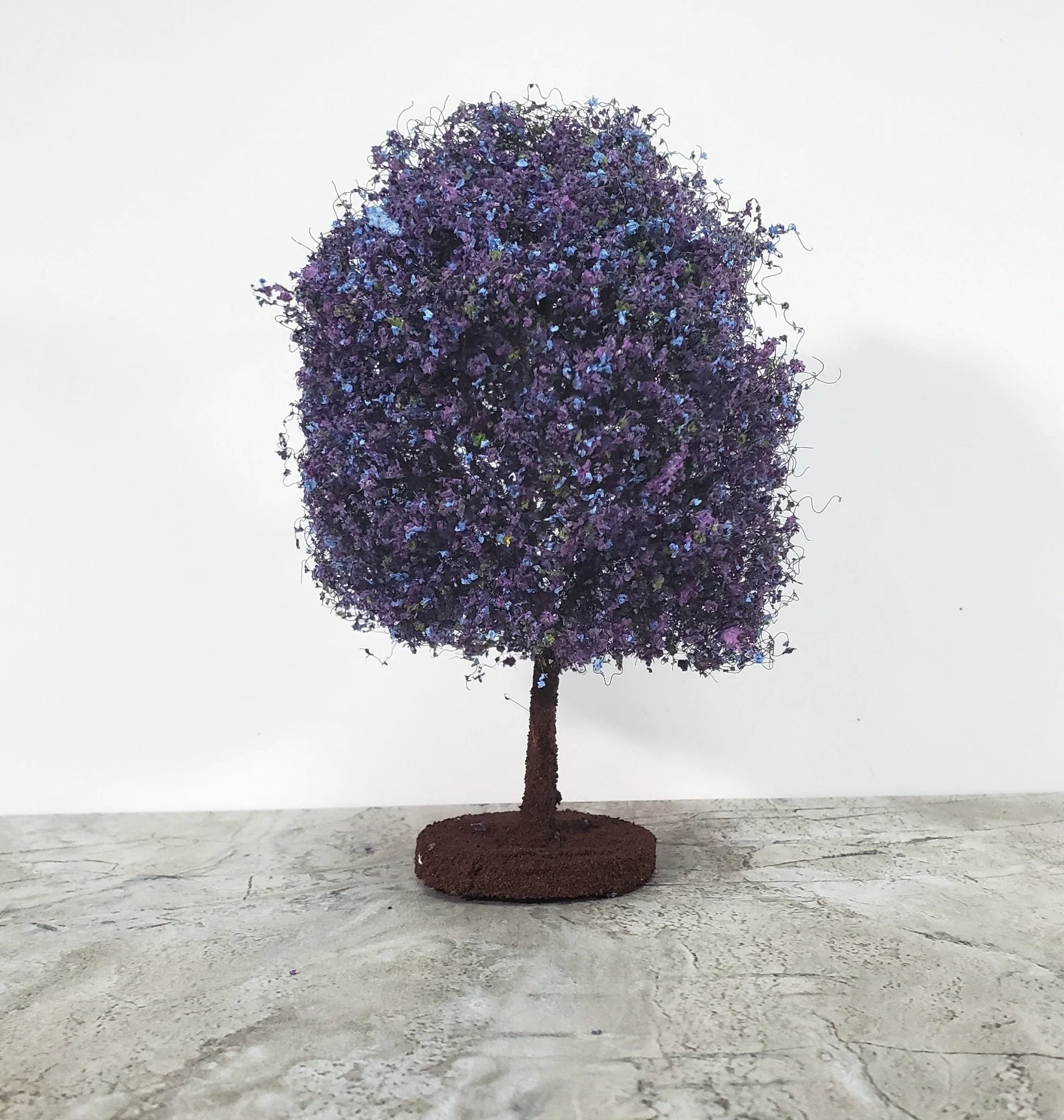 Miniature Flowering Tree or Bush Large Purple 6" Tall on Free Standing Base