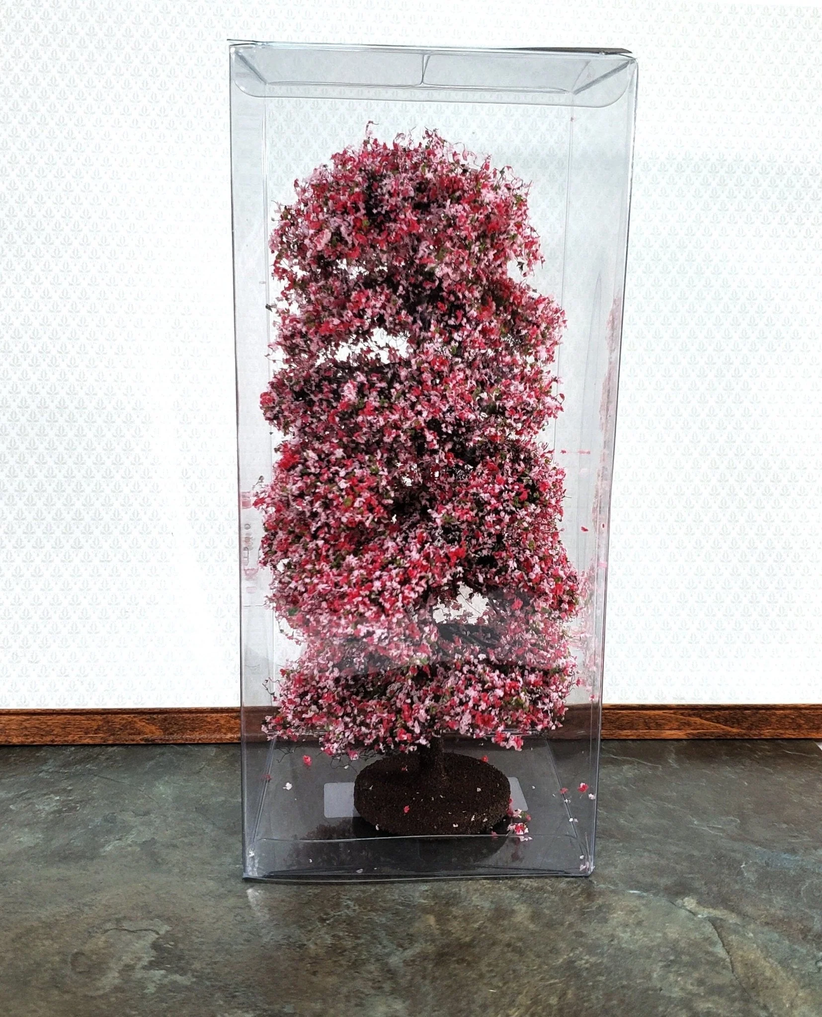 Miniature Flowering Tree or Shrub Large Pink & White on Base Scenery 8" Tall
