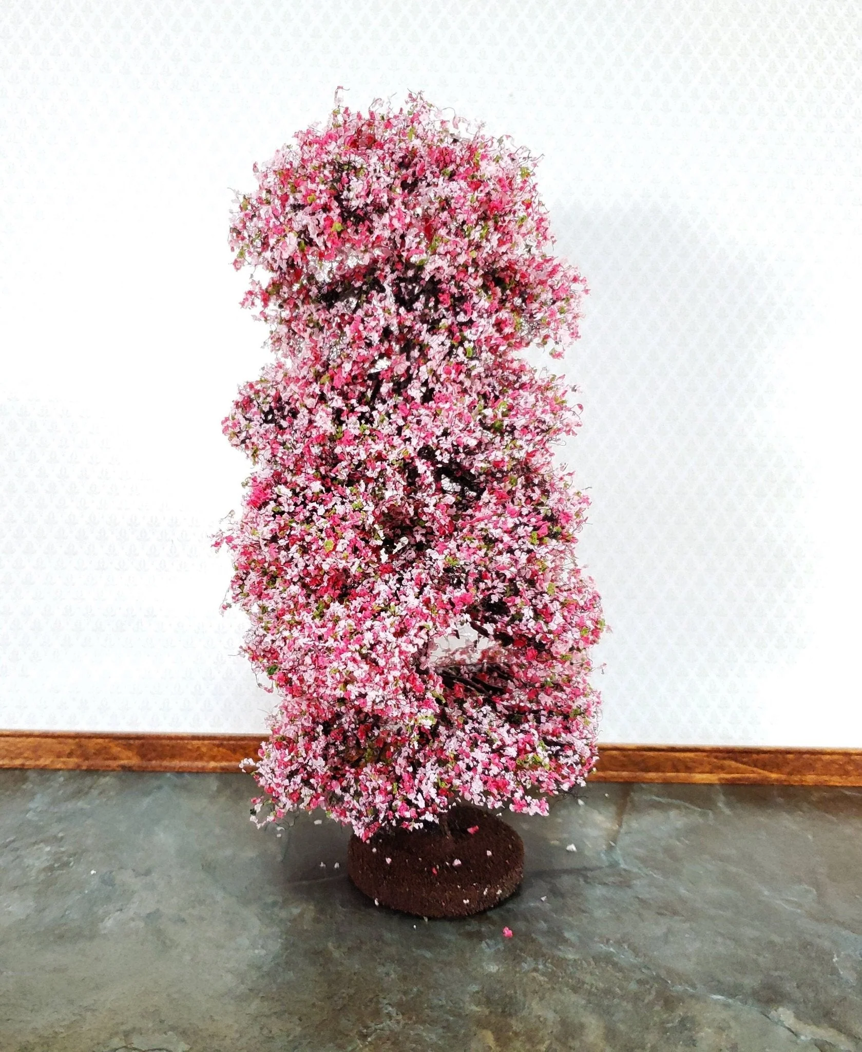 Miniature Flowering Tree or Shrub Large Pink & White on Base Scenery 8" Tall - Image 2