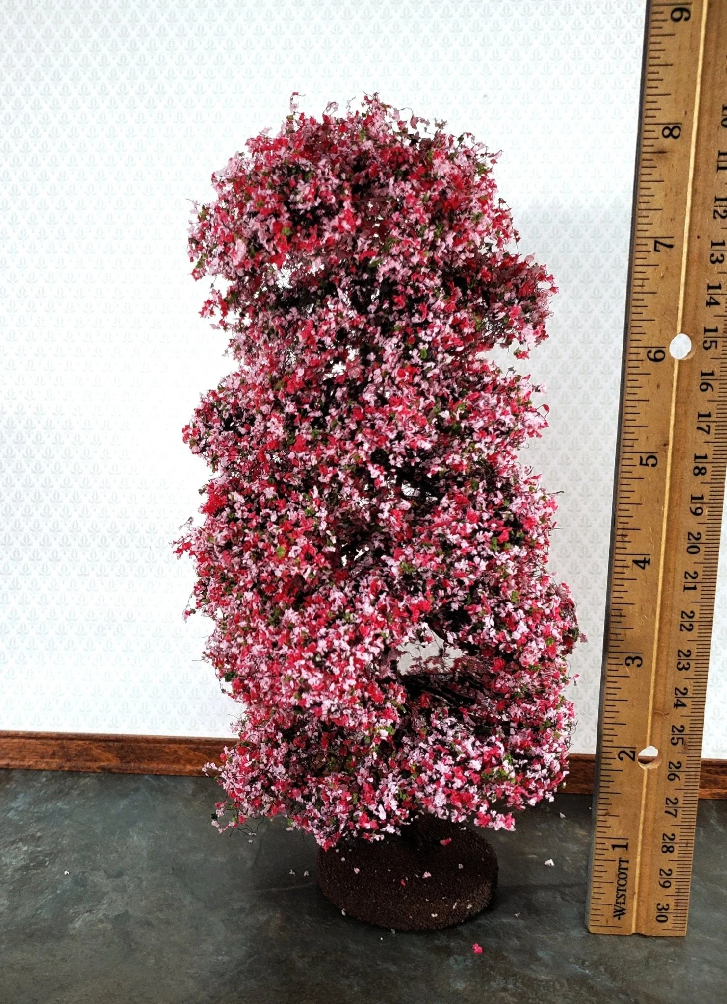 Miniature Flowering Tree or Shrub Large Pink & White on Base Scenery 8" Tall - Image 3