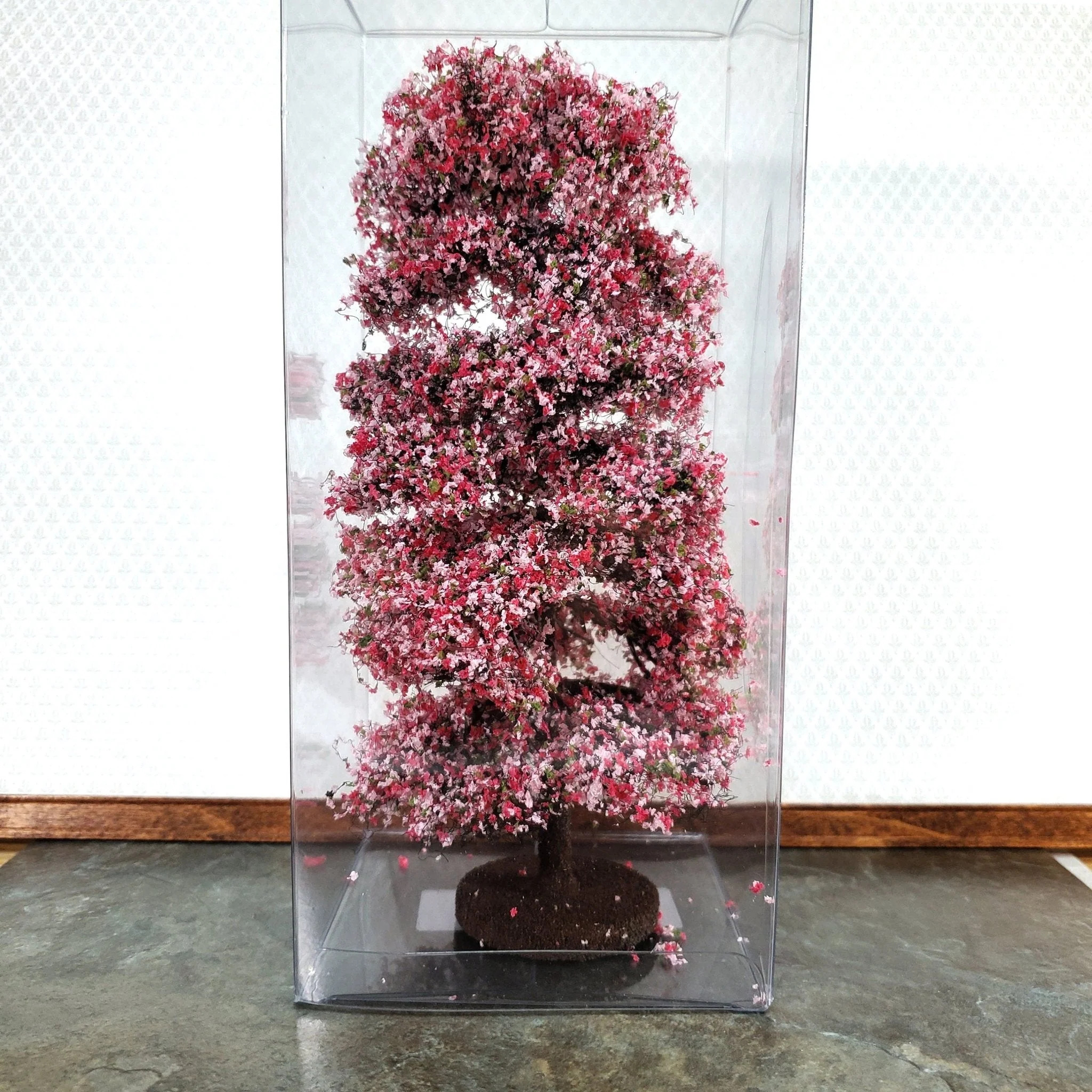 Miniature Flowering Tree or Shrub Large Pink & White on Base Scenery 8" Tall - Image 5