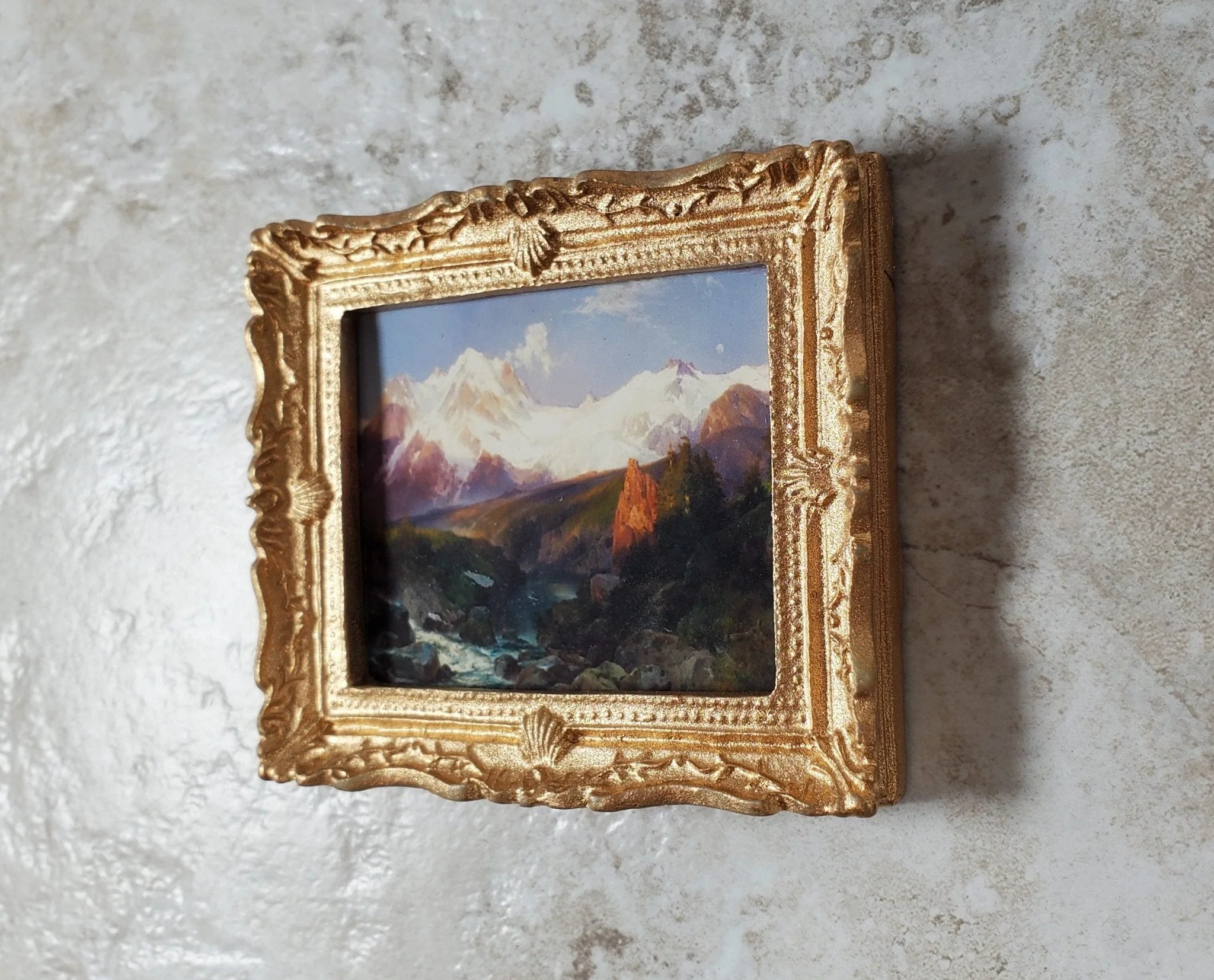Miniature Framed Art Print Grand Tetons Thomas Moran 1897 1:12 Scale Dollhouse - Image 2