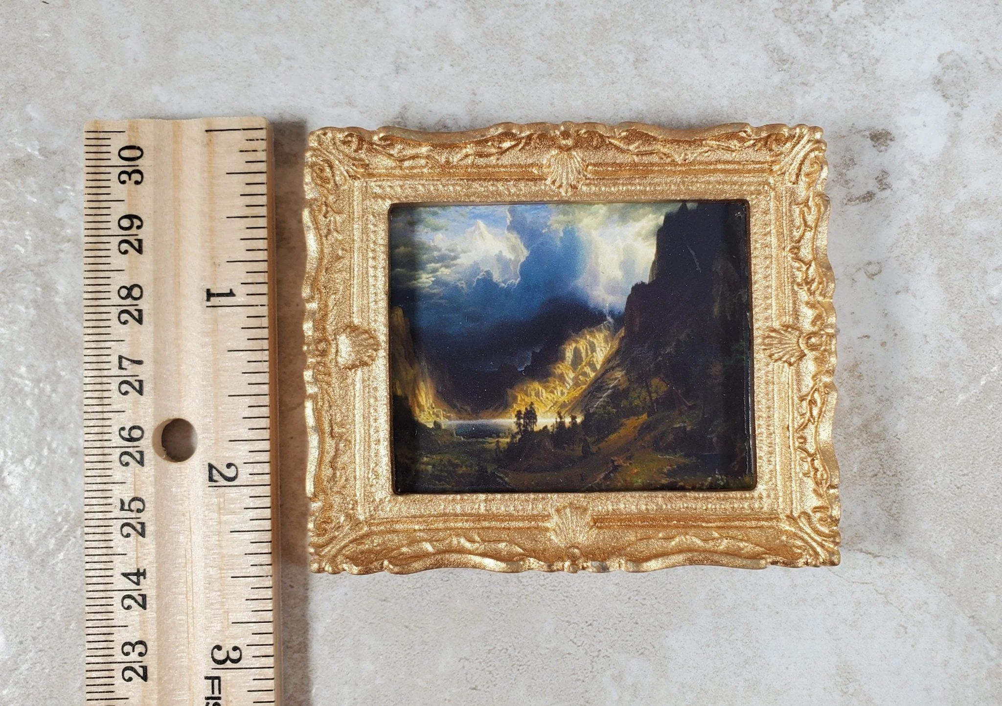 Miniature Framed Art Print Storm in the Rocky Mountains Bierstadt 1:12 Scale - Image 4